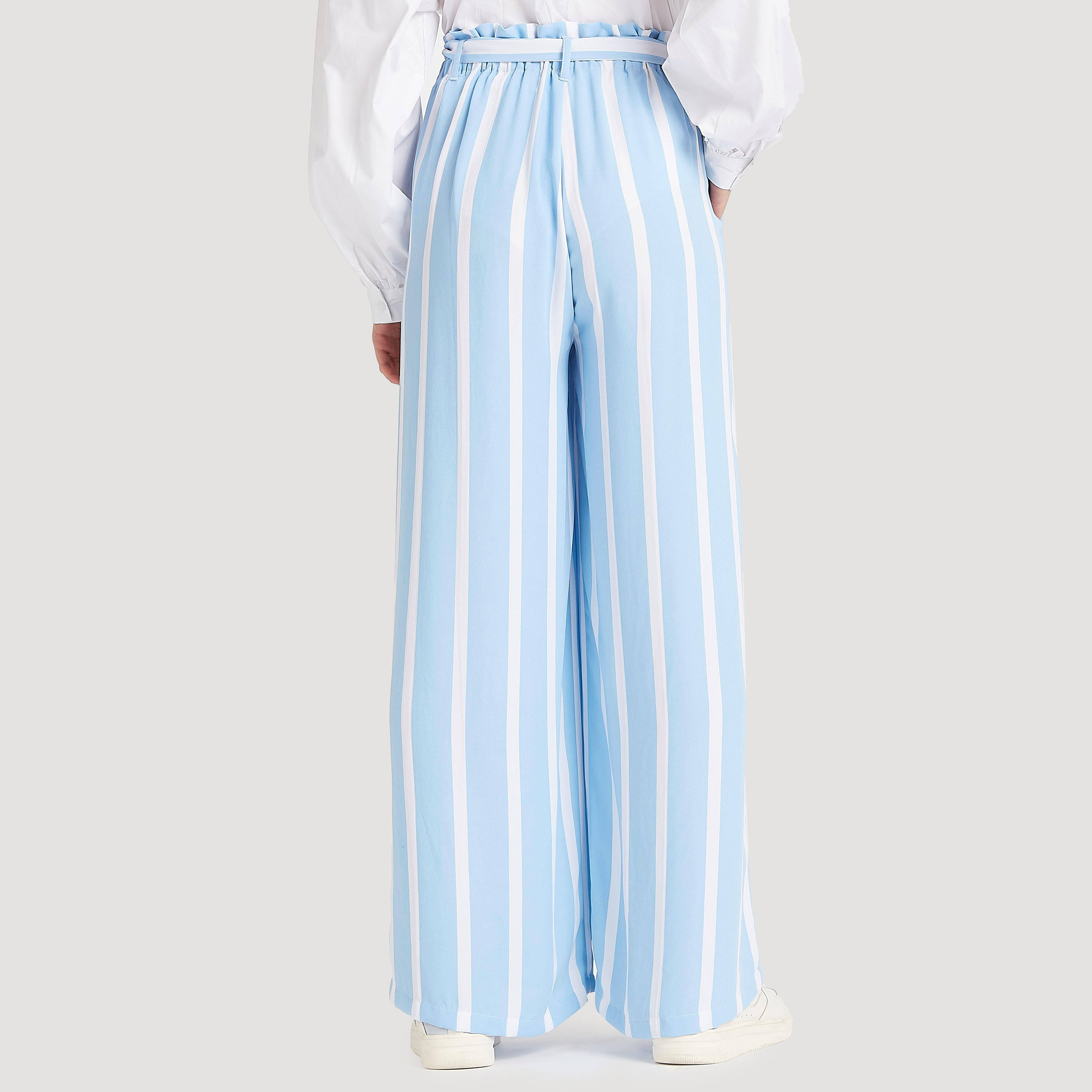 بنطلون بالازو سادة بخصر بيبرباج متوسّط الارتفاع وحزام برباط-women-clothing-bottoms-trousers-image-4