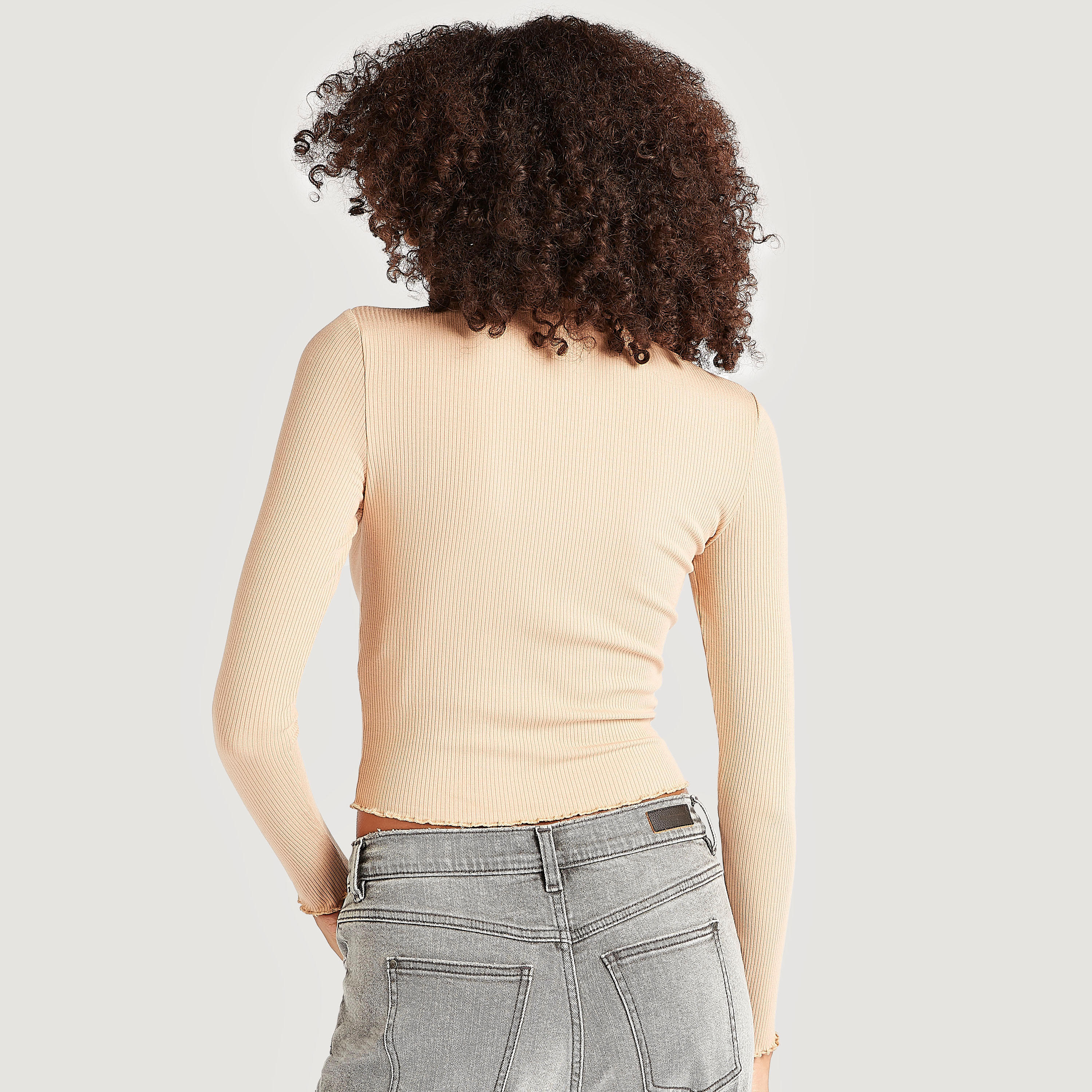 Textured T-shirt with Long Sleeves and Crew Neck-women-clothing-tshirts-image-4