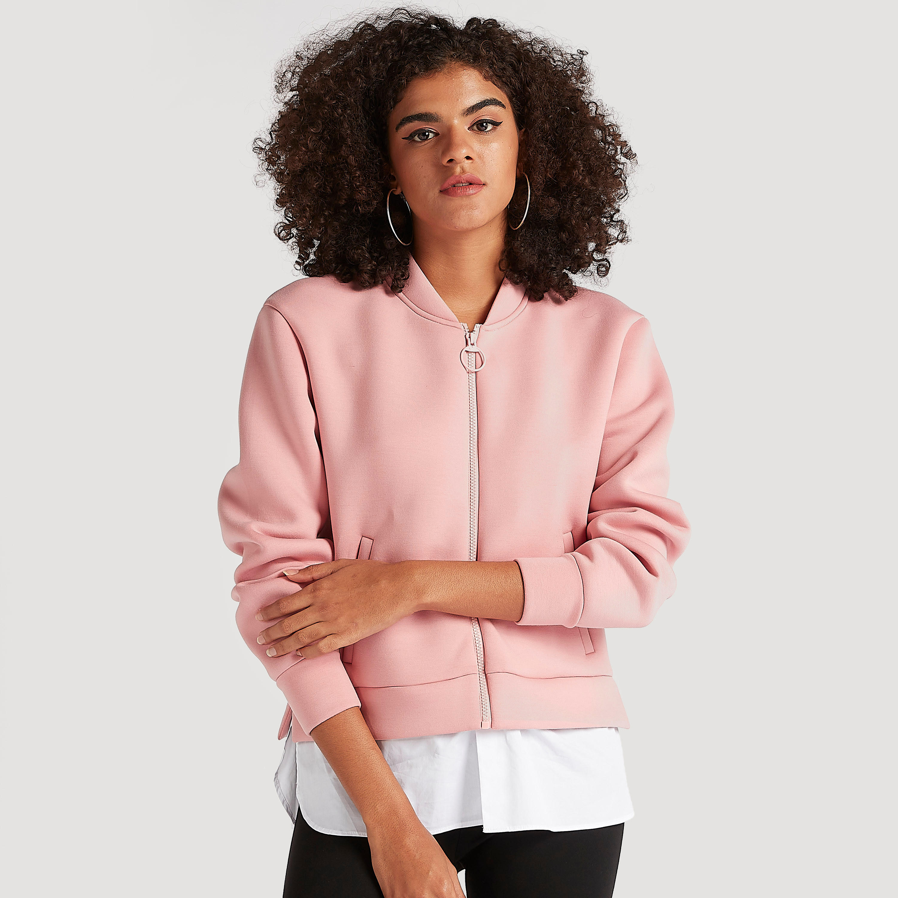 Solid Zip Through Lightweight Jacket with Long Sleeves and Pockets-women-winterwear-coatsandjackets-jackets-image-1