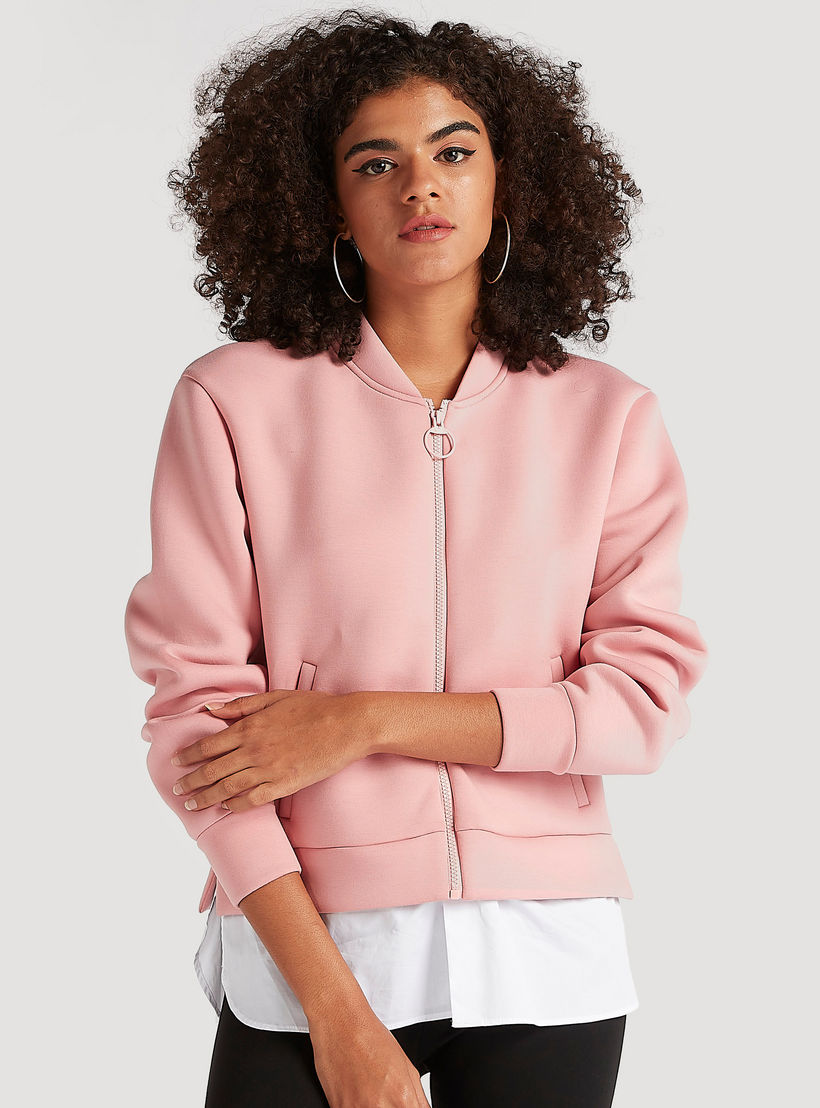 Solid Zip Through Lightweight Jacket with Long Sleeves and Pockets-women-winterwear-coatsandjackets-jackets-image-1