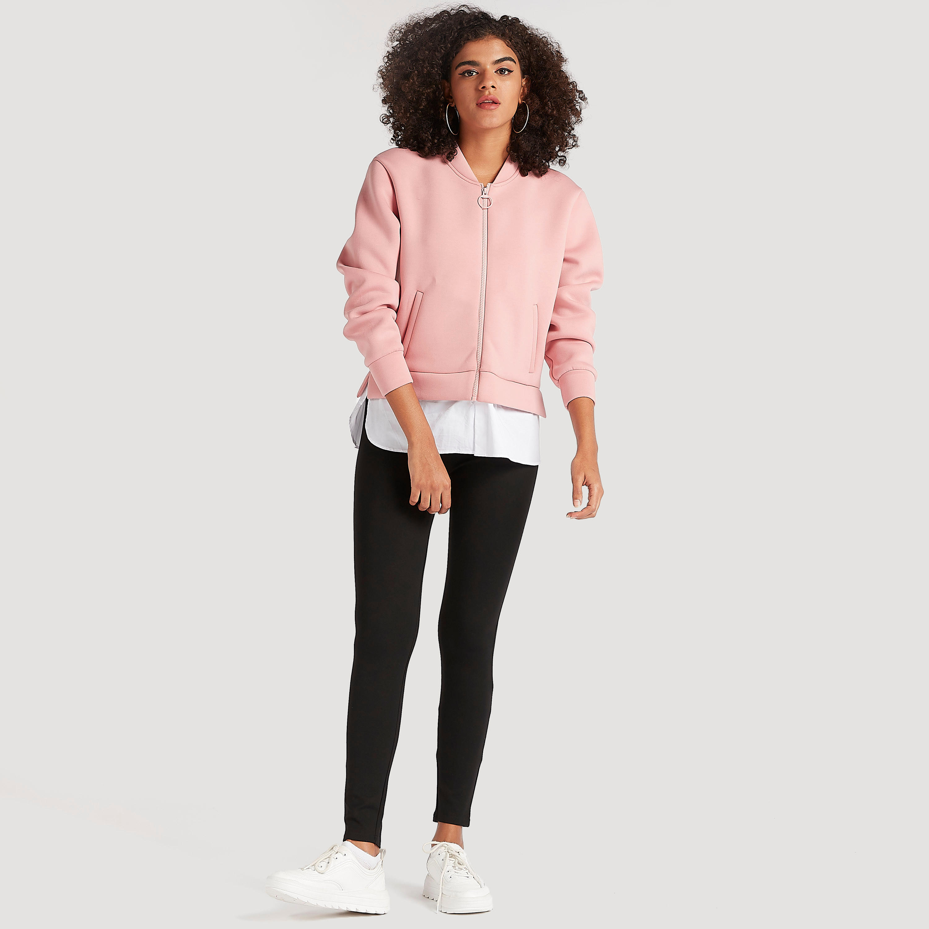Solid Zip Through Lightweight Jacket with Long Sleeves and Pockets-women-winterwear-coatsandjackets-jackets-image-2