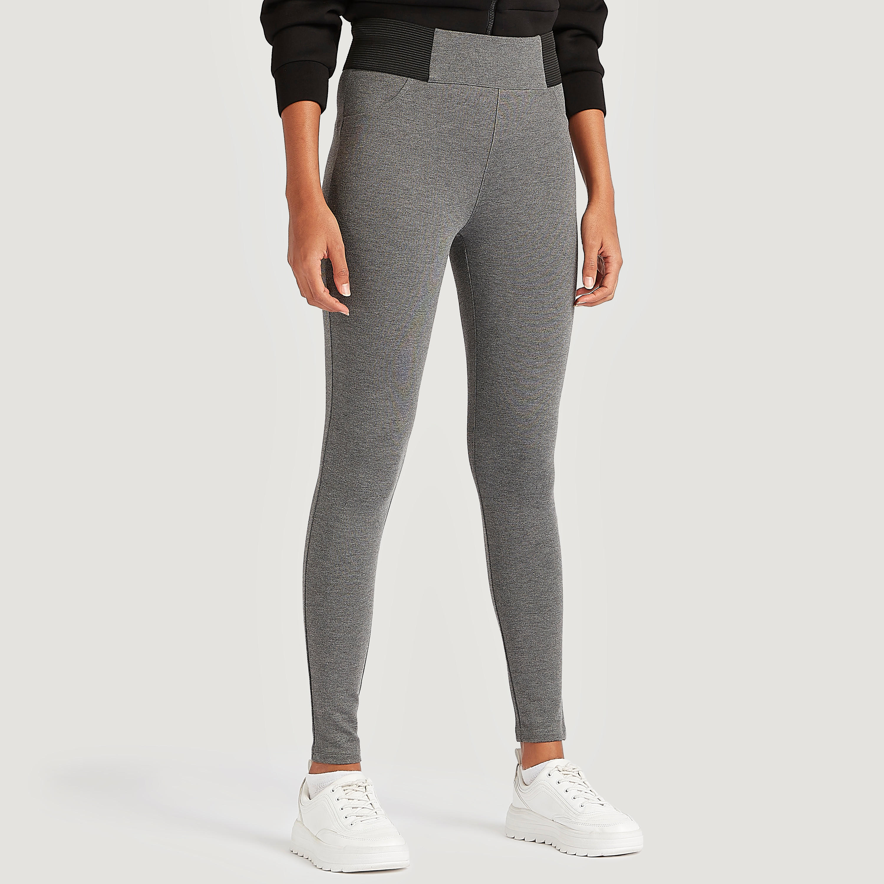 Solid Slim Fit High-Rise Leggings with Elasticated Waistband-women-clothing-bottoms-leggings-image-1