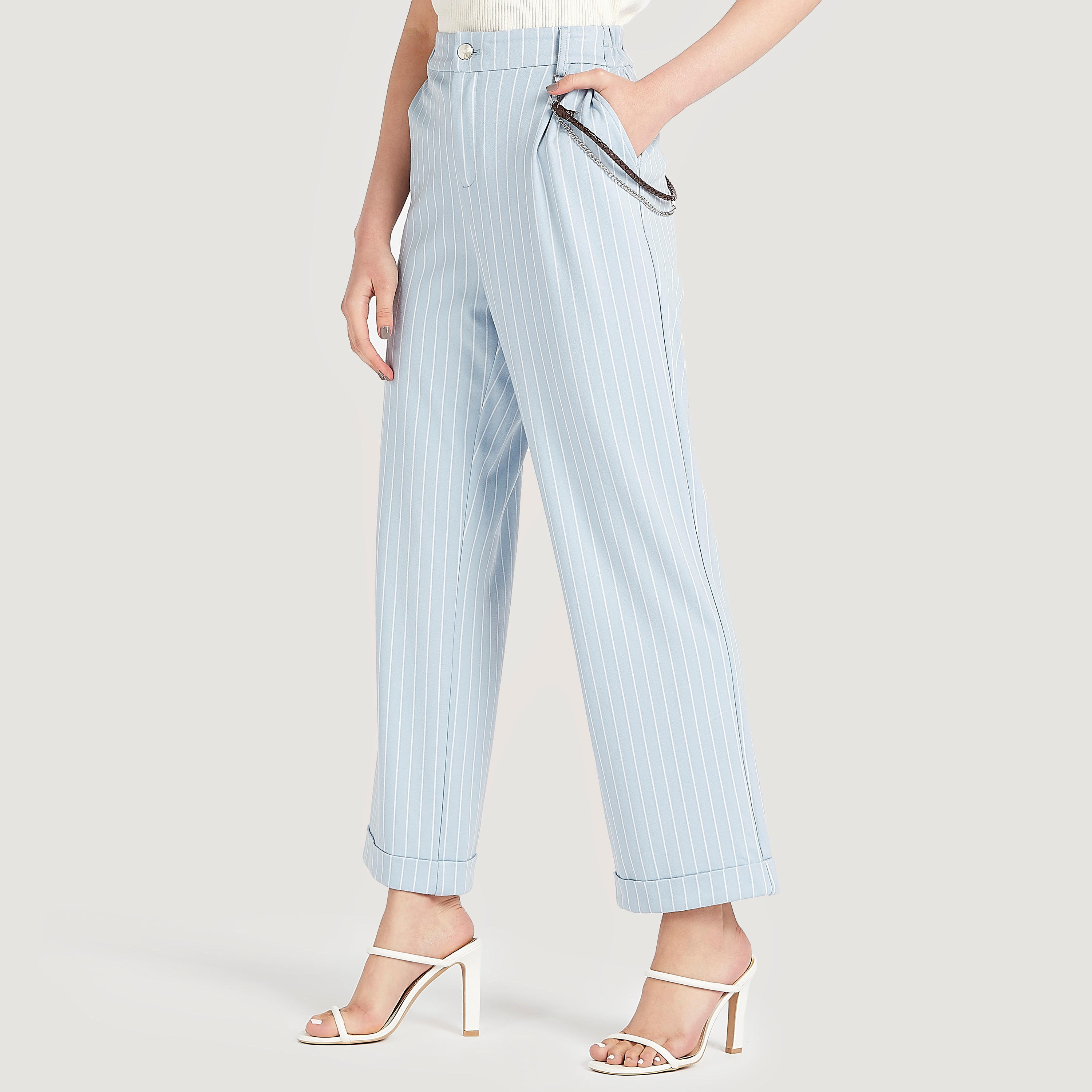 Striped High Waist Pants with Pockets-women-clothing-bottoms-trousers-image-1