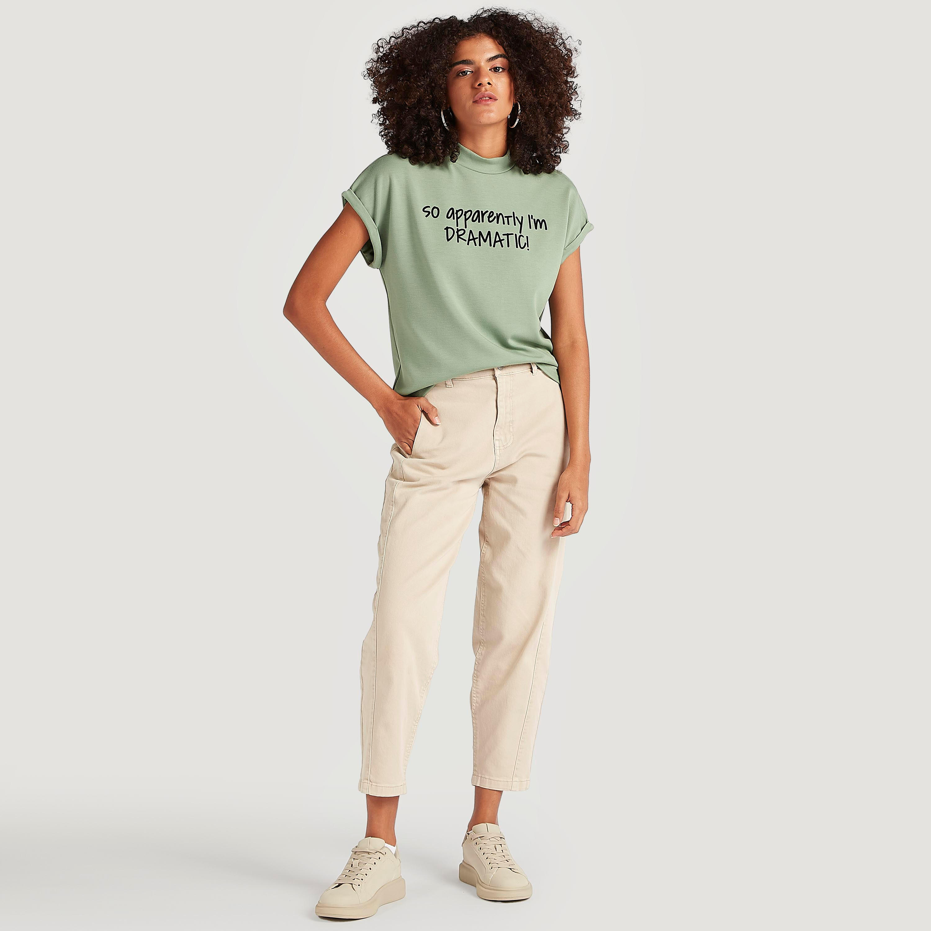Printed T-shirt with High Neck and Cap Sleeves-women-clothing-tshirts-image-2