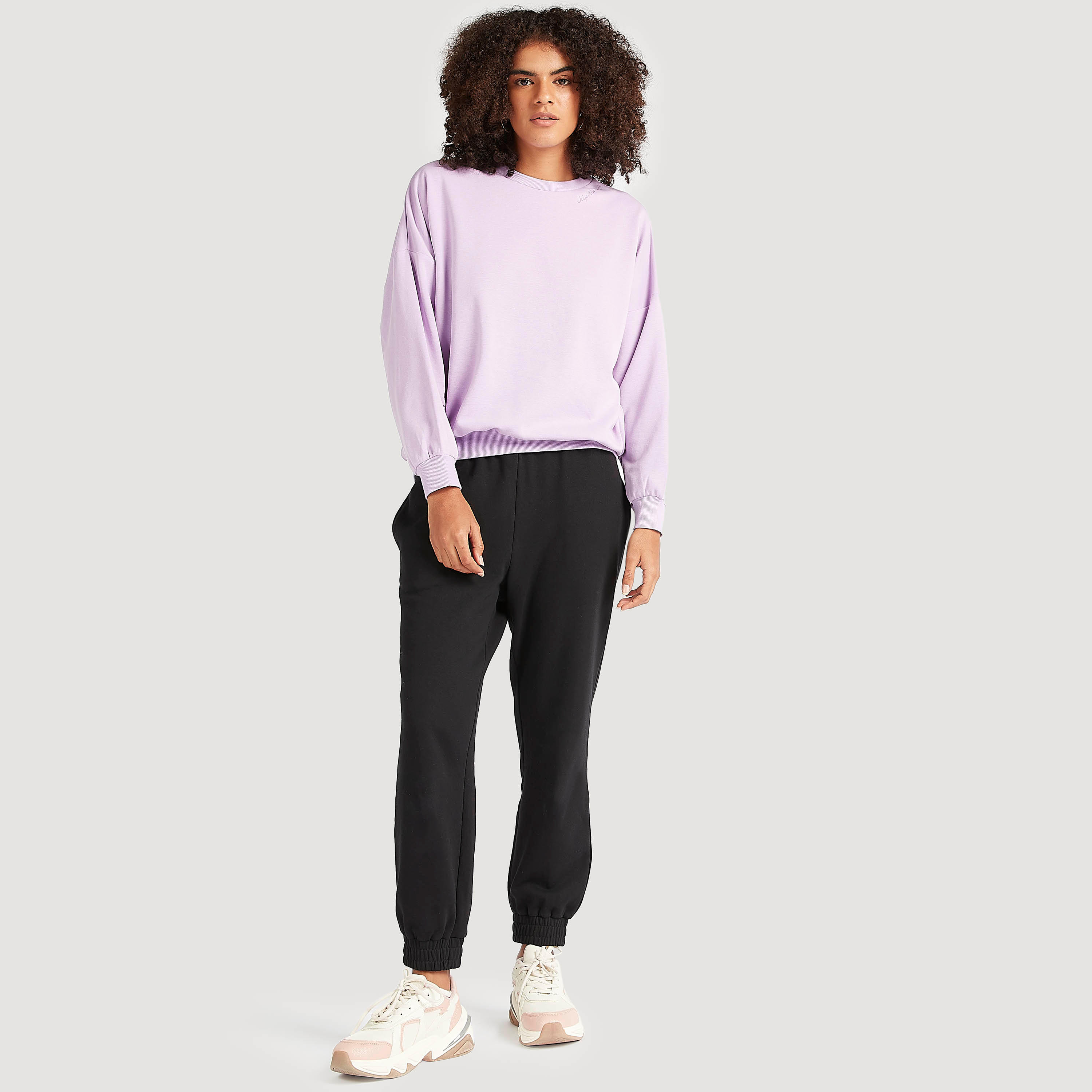Slogan Embroidered Crew Neck Sweatshirt with Long Sleeves-women-winterwear-hoodiesandsweatshirts-sweatshirts-image-2