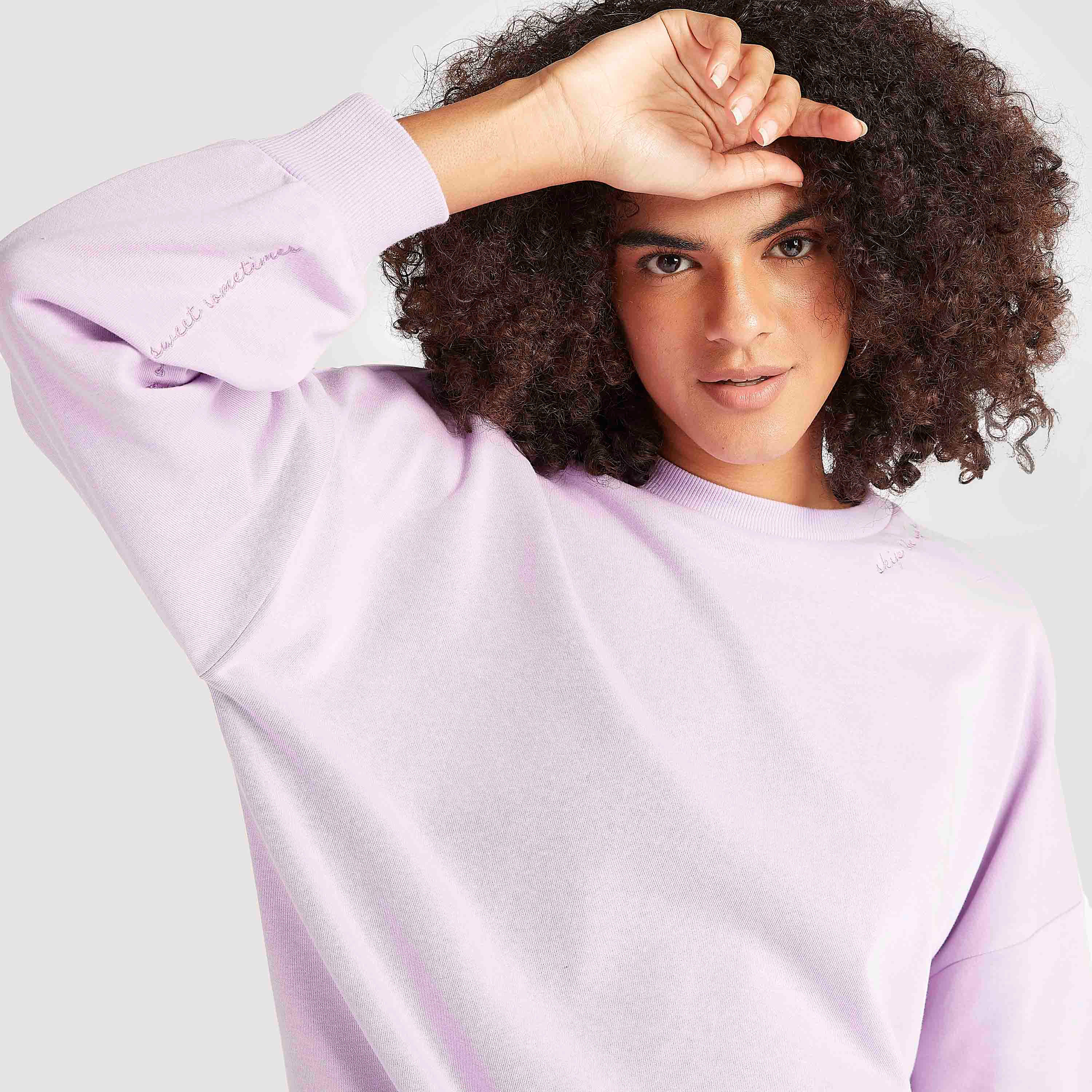 Slogan Embroidered Crew Neck Sweatshirt with Long Sleeves-women-winterwear-hoodiesandsweatshirts-sweatshirts-image-3