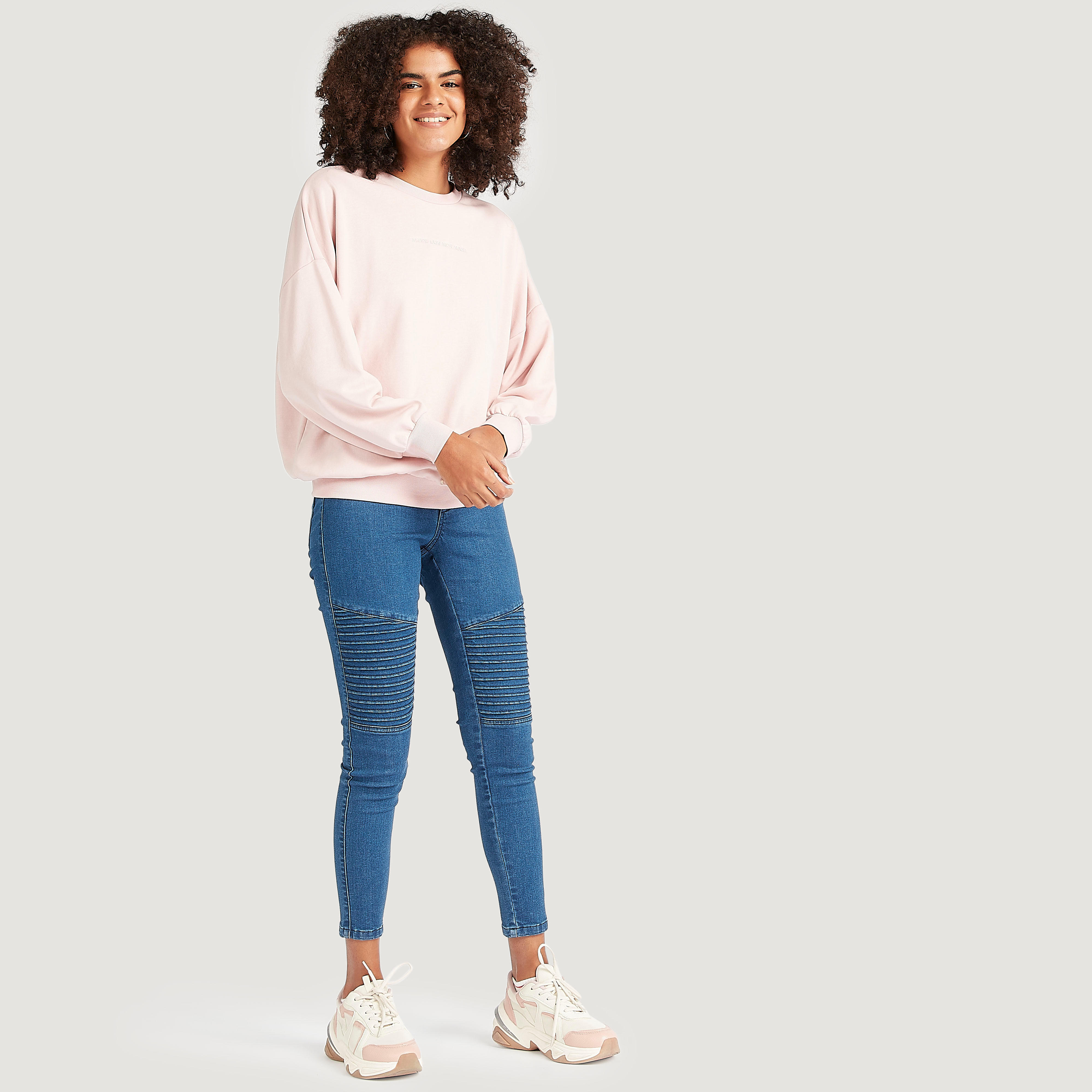 Slogan Embroidered Crew Neck Sweatshirt with Long Sleeves-women-winterwear-hoodiesandsweatshirts-sweatshirts-image-2