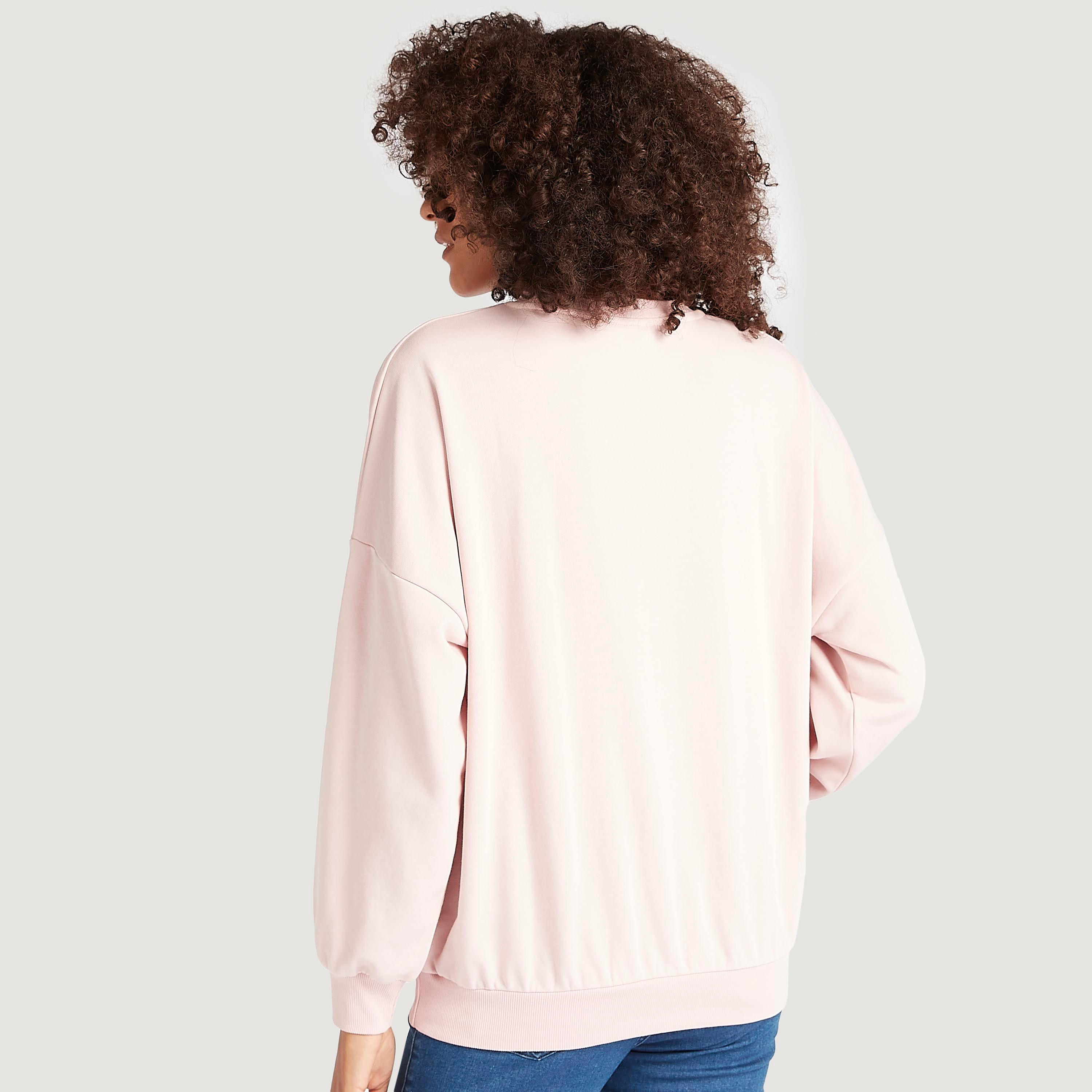 Slogan Embroidered Crew Neck Sweatshirt with Long Sleeves-women-winterwear-hoodiesandsweatshirts-sweatshirts-image-4