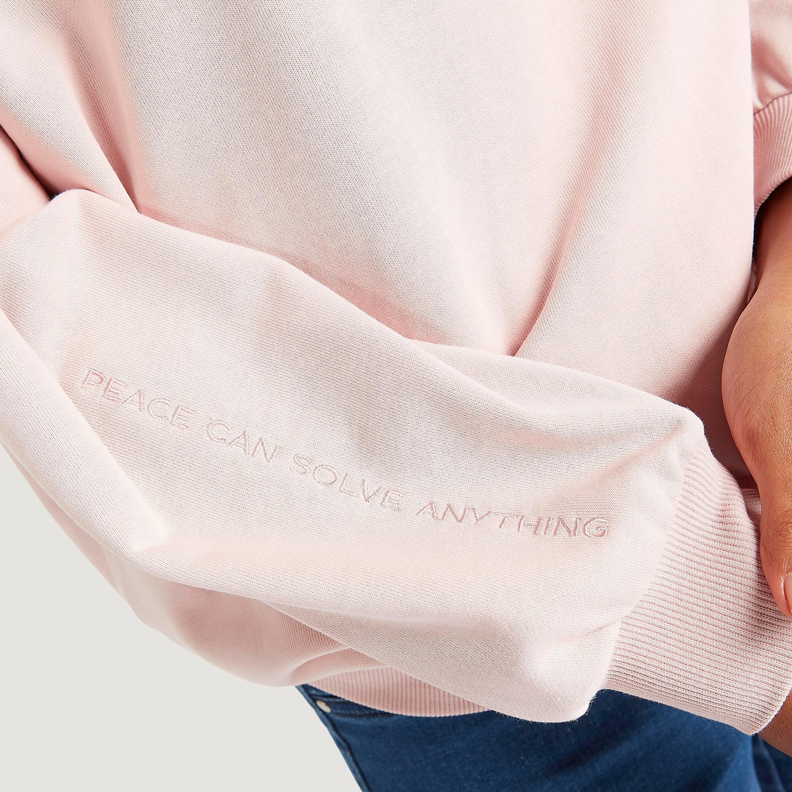 Slogan Embroidered Crew Neck Sweatshirt with Long Sleeves-women-winterwear-hoodiesandsweatshirts-sweatshirts-image-5