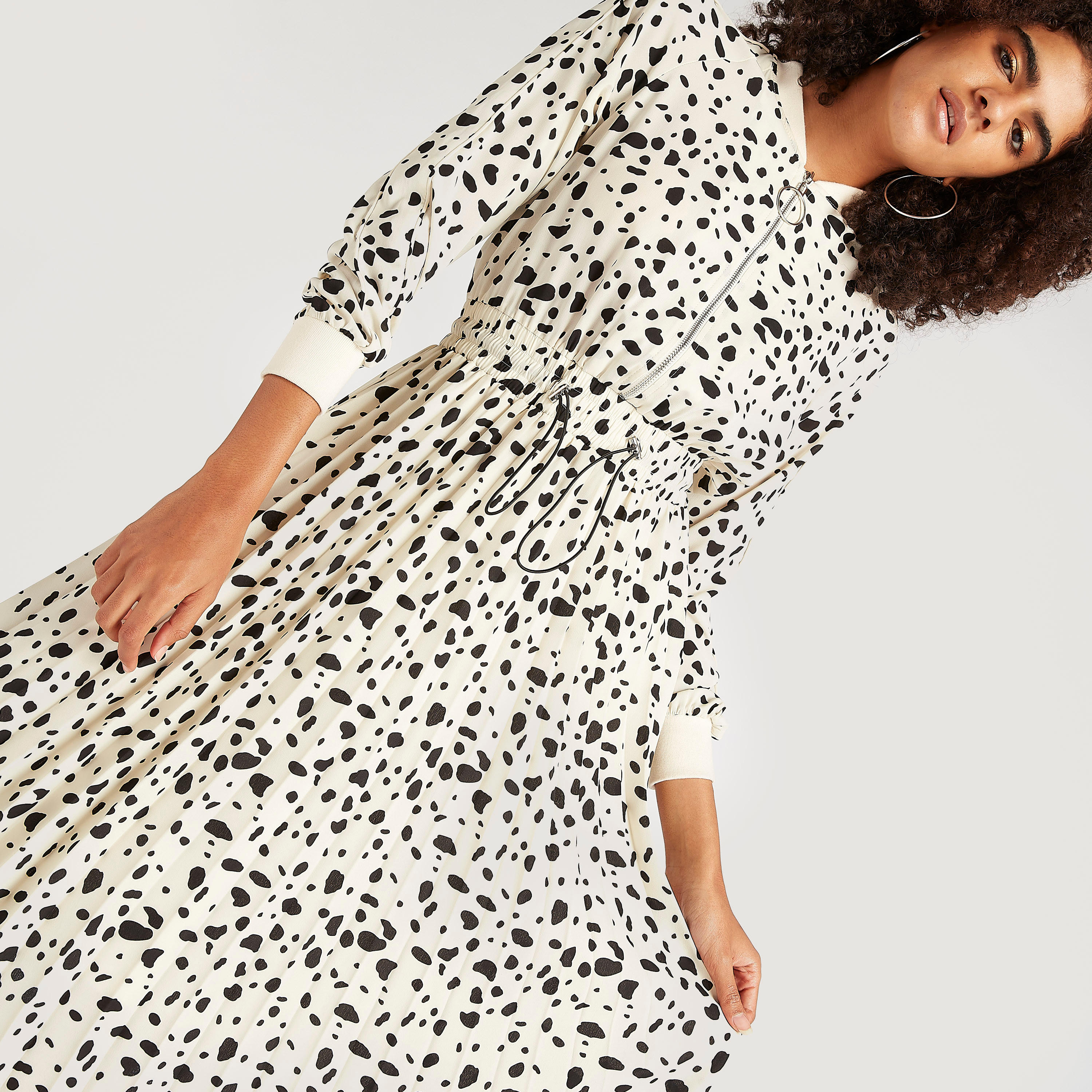 فستان إيه لاين ميدي بطبعات حيوانات وسحّاب إغلاق وخصر مطرّز-women-clothing-dresses-image-5
