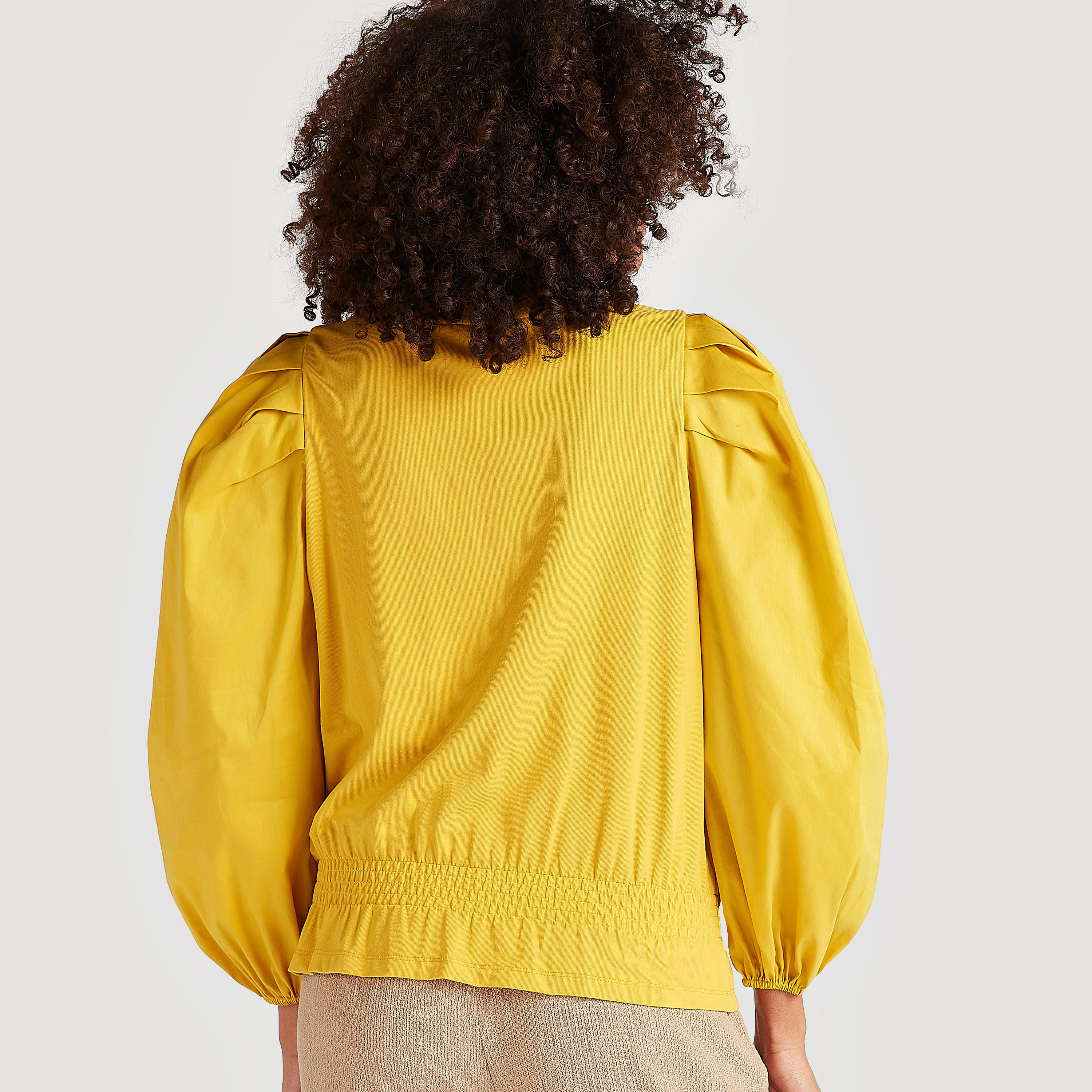 Solid Peplum Top with Crew Neck and Long Puff Sleeves-women-clothing-shirtsandblouses-blouses-image-4