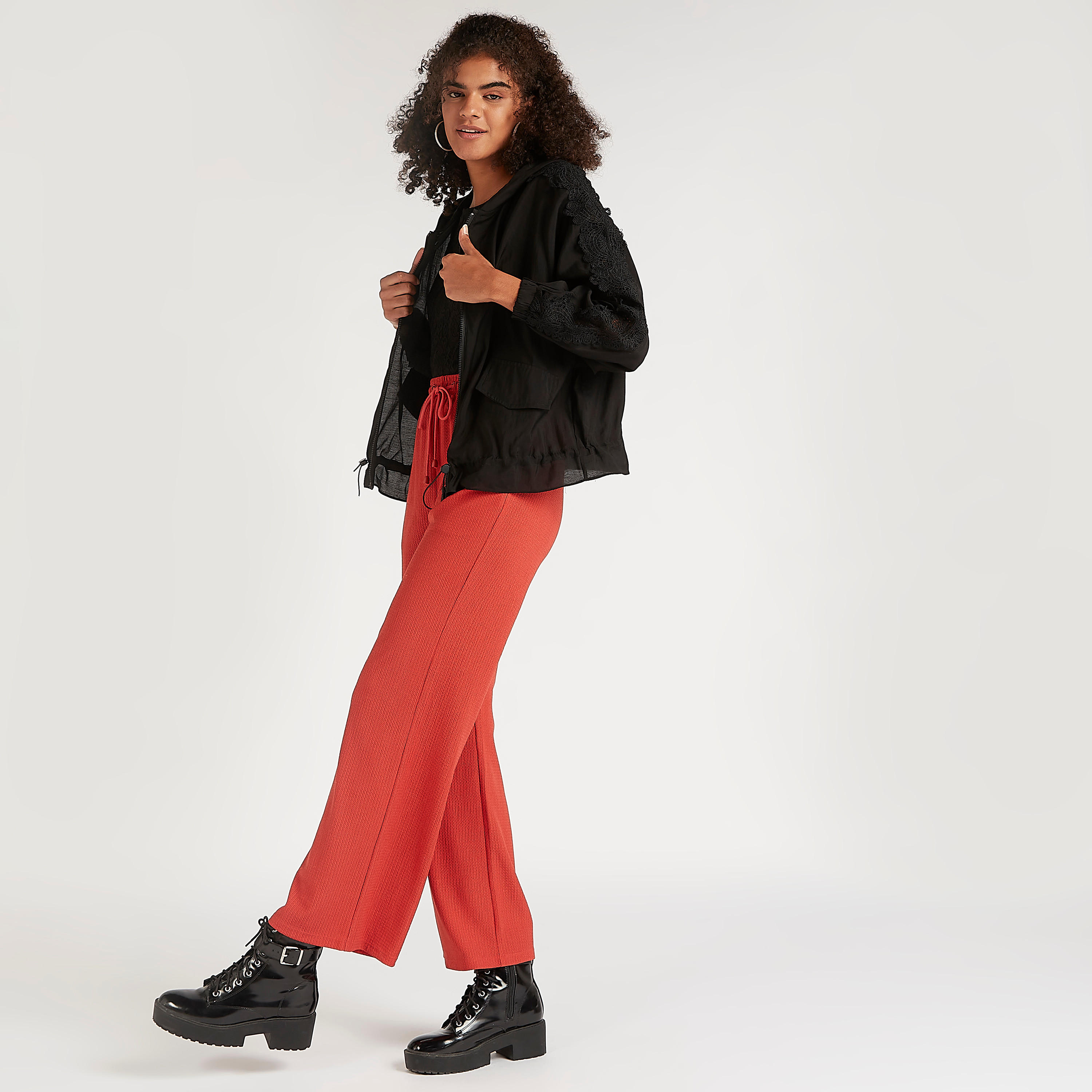 Solid Zip Through Hooded Jacket with Long Sleeves and Lace Trim-women-winterwear-coatsandjackets-jackets-image-2