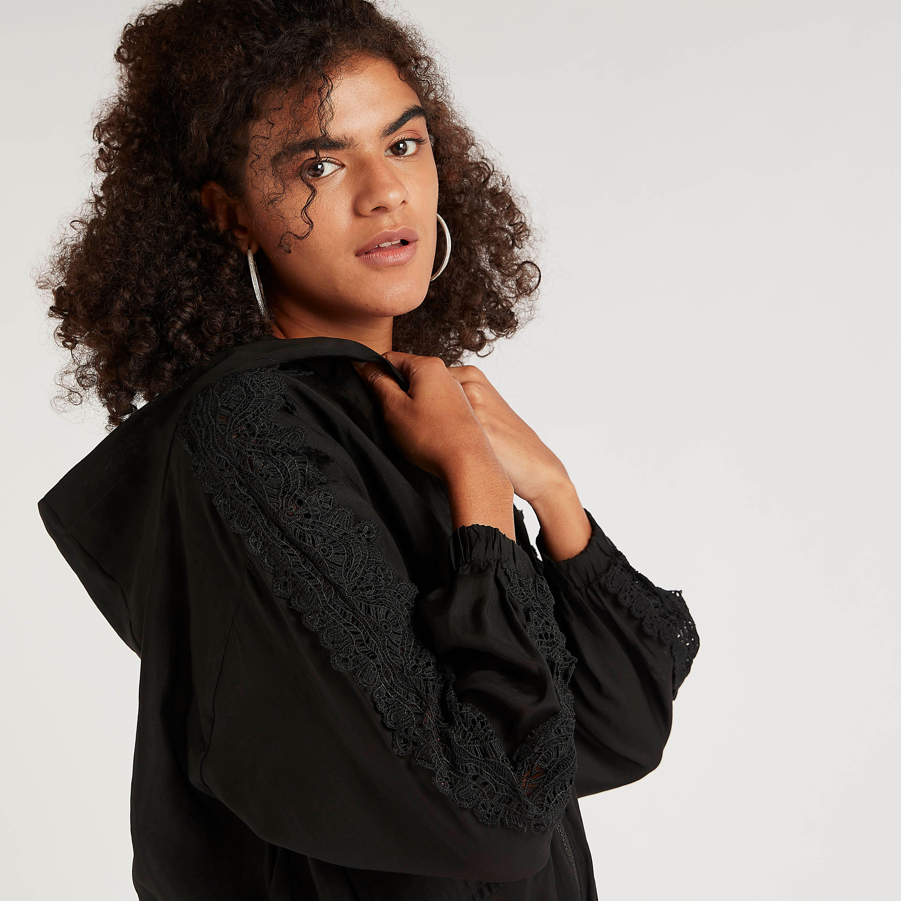Solid Zip Through Hooded Jacket with Long Sleeves and Lace Trim-women-winterwear-coatsandjackets-jackets-image-3