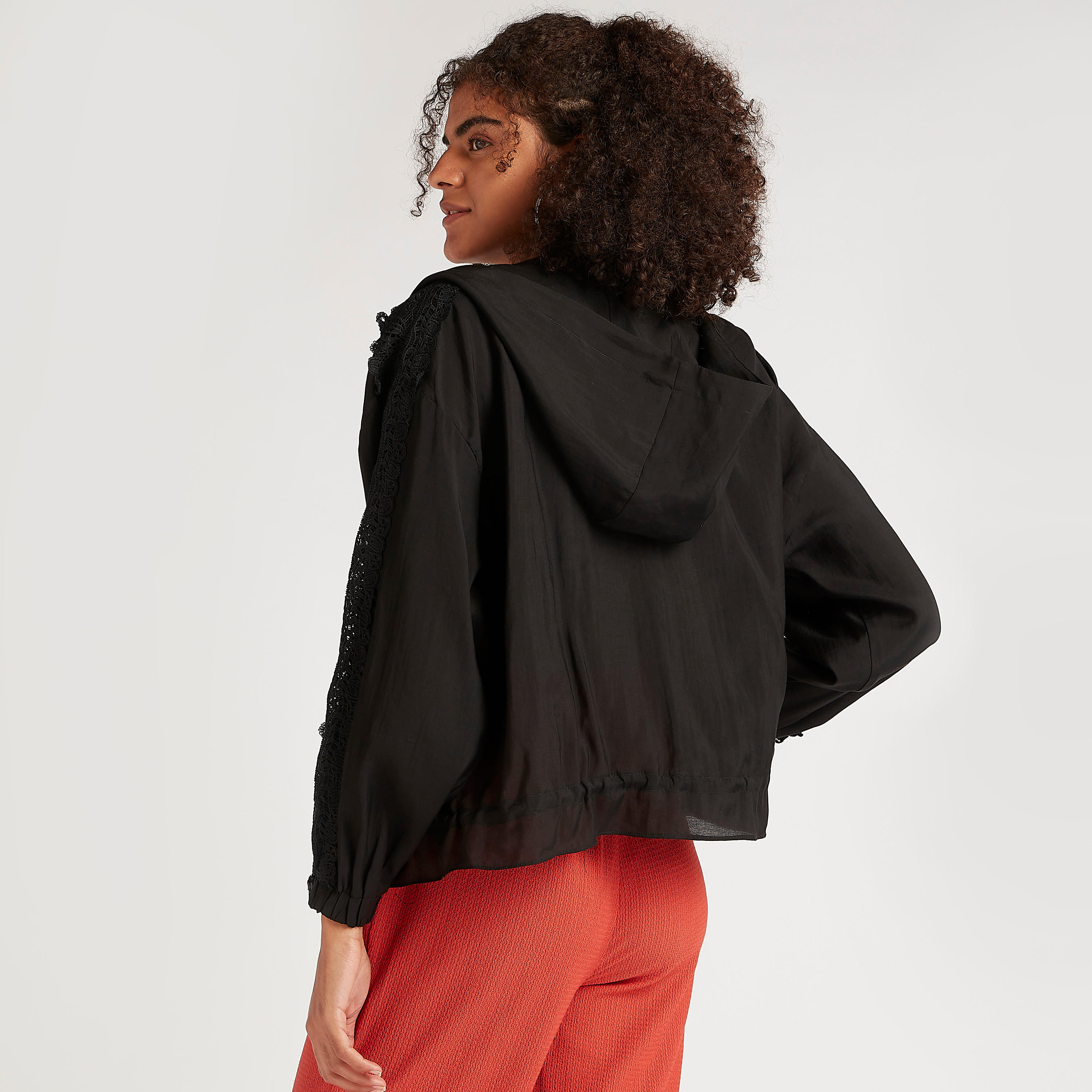 Solid Zip Through Hooded Jacket with Long Sleeves and Lace Trim-women-winterwear-coatsandjackets-jackets-image-4