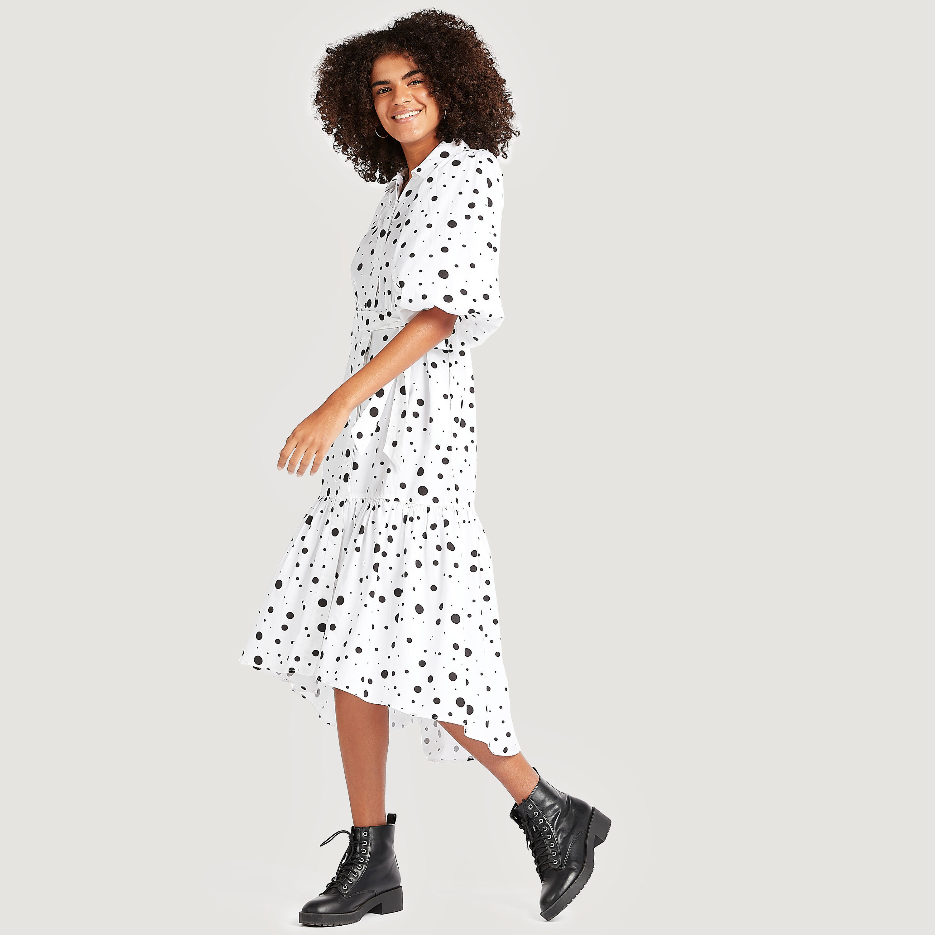 فستان ميدي إيه لاين بطبعات وأكمام قصيرة وحزام ربط-women-clothing-dresses-image-1