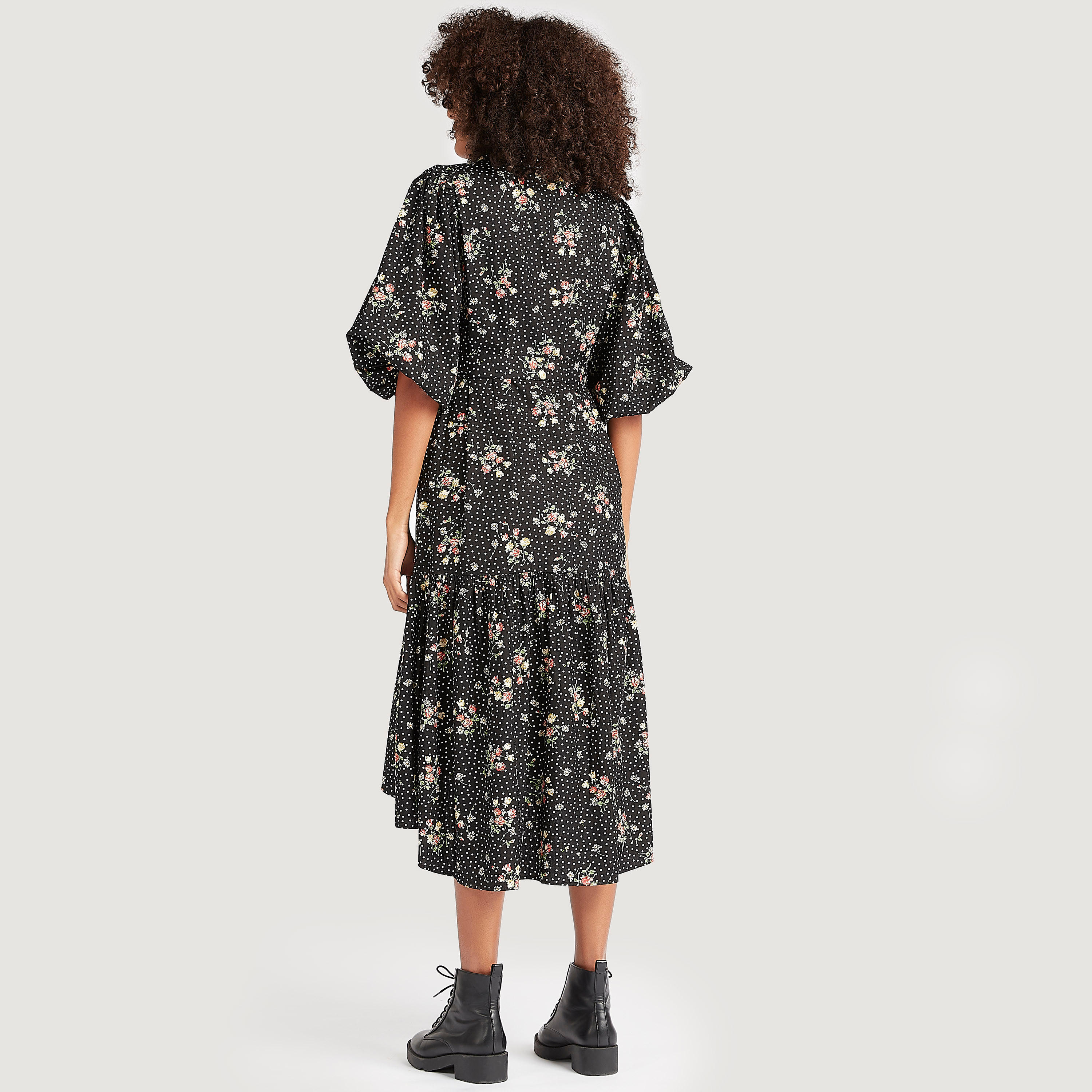 فستان إيه لاين ميدي بطبعات أزهار وأكمام قصيرة وحزام رباط-women-clothing-dresses-image-4