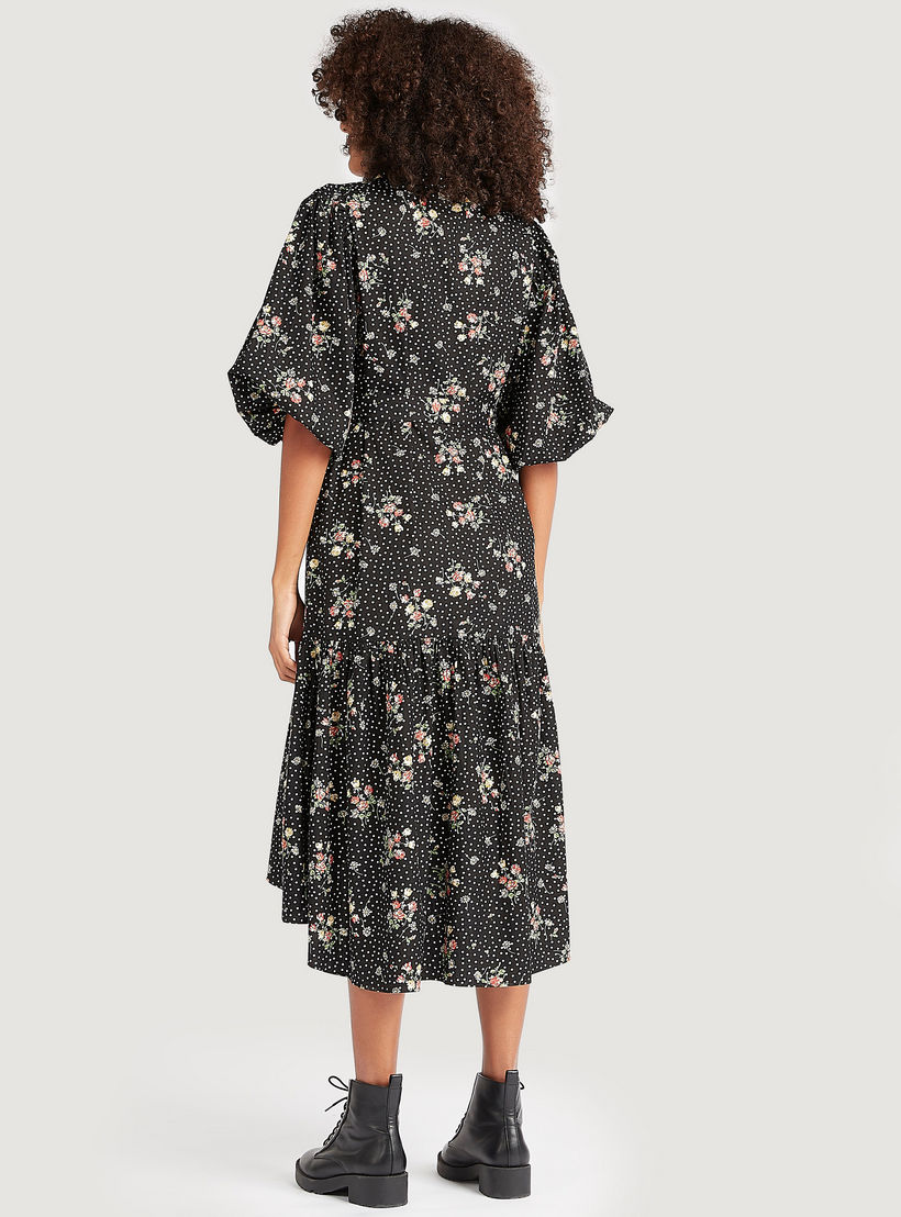 فستان إيه لاين ميدي بطبعات أزهار وأكمام قصيرة وحزام رباط-women-clothing-dresses-image-4