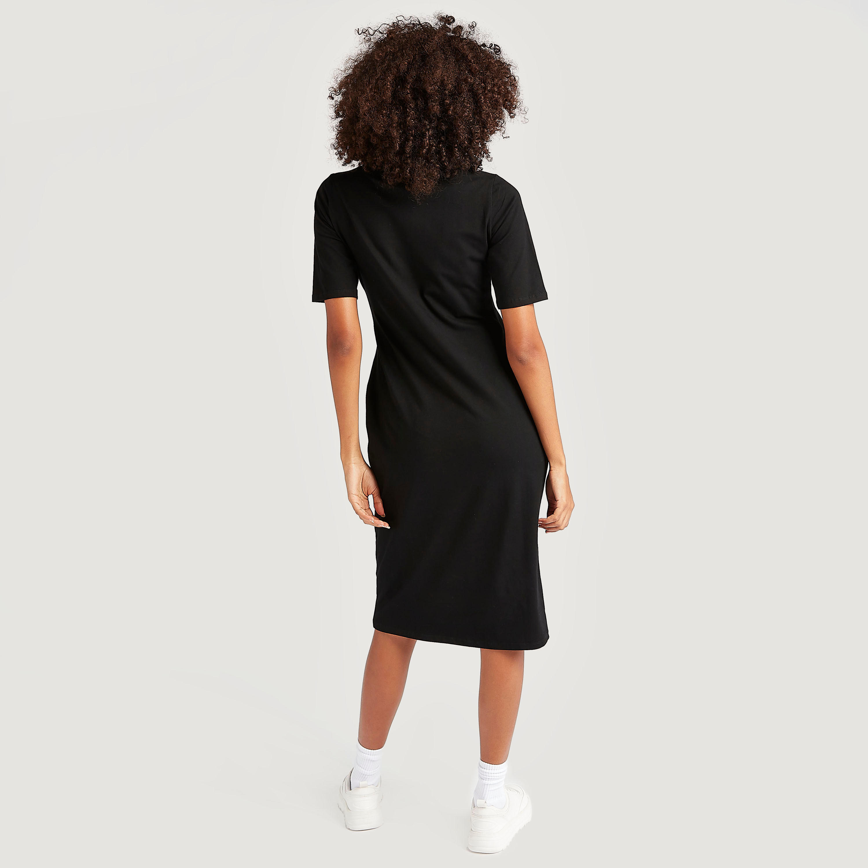 Solid Midi Bodycon Dress with Short Sleeves and Mock Neck-women-clothing-dresses-image-4