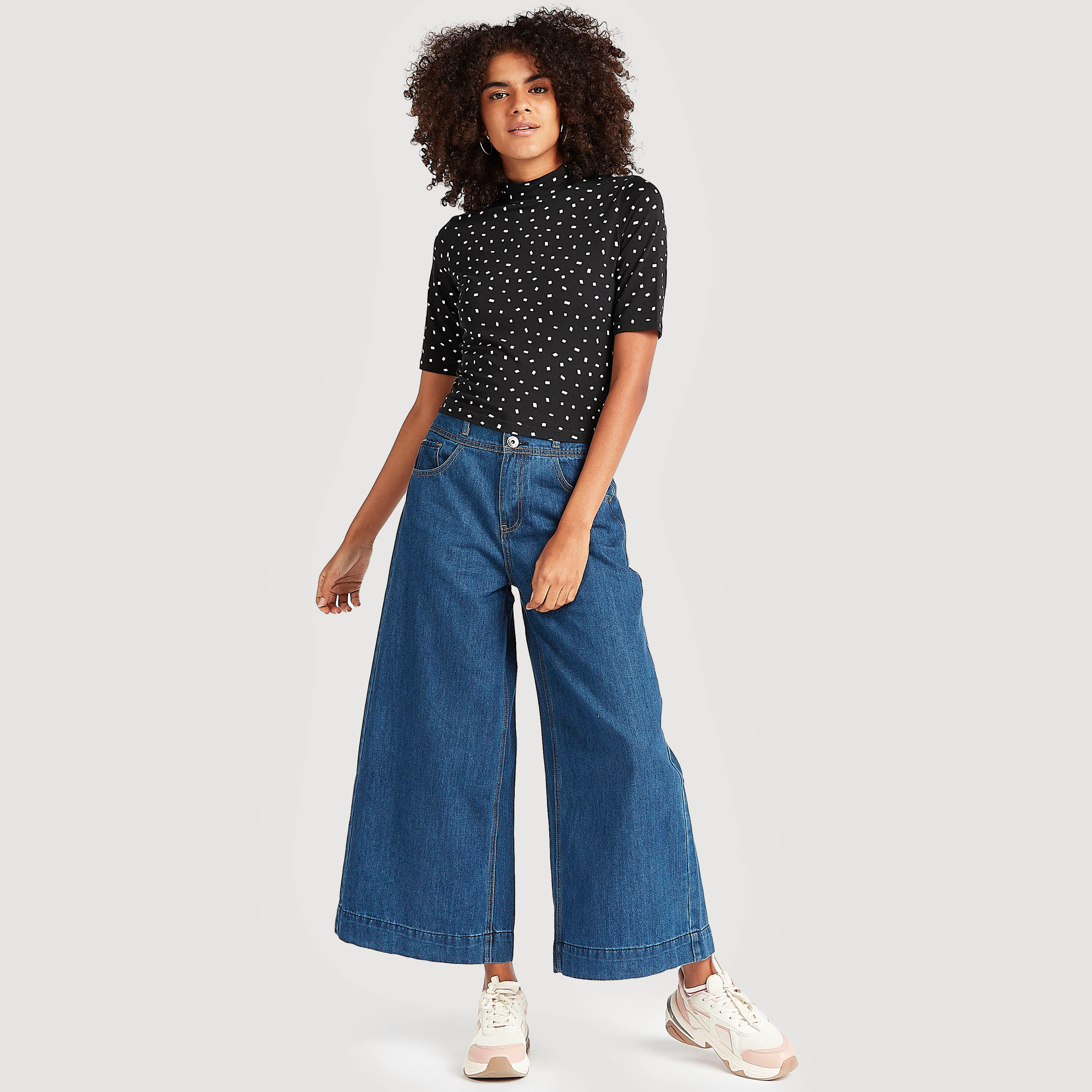 Printed Crop T-shirt with High Neck and Short Sleeves-women-clothing-tshirts-image-2
