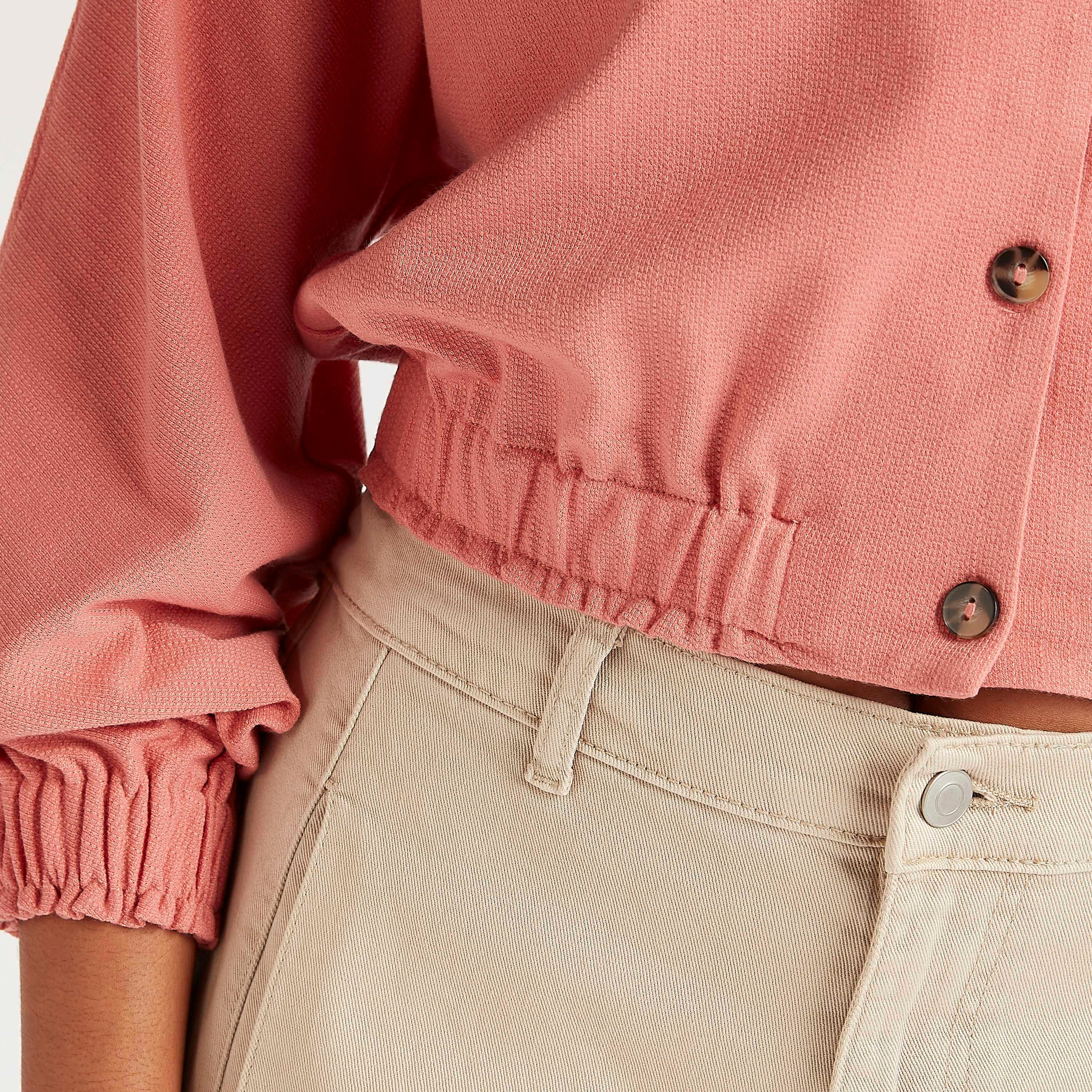 Textured Top with Long Sleeves and Collar-women-clothing-shirtsandblouses-blouses-image-3