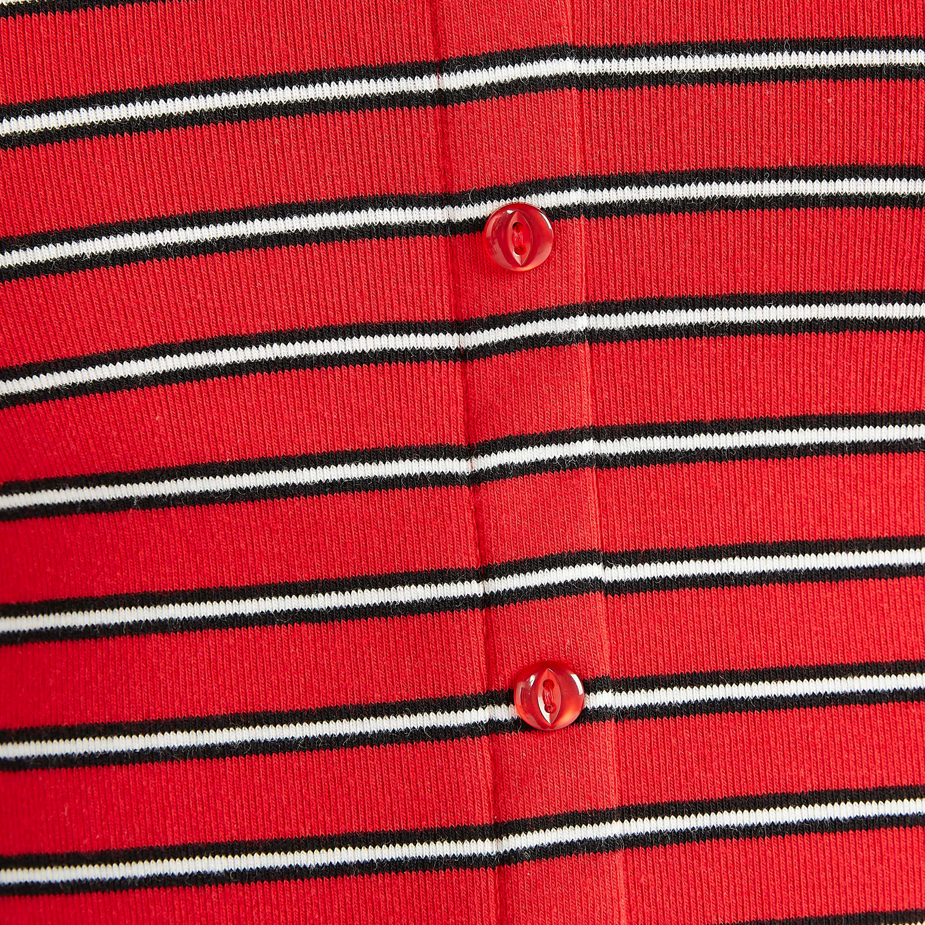 Striped Crop T-shirt with Cap Sleeves and Collar-women-clothing-tshirts-image-3