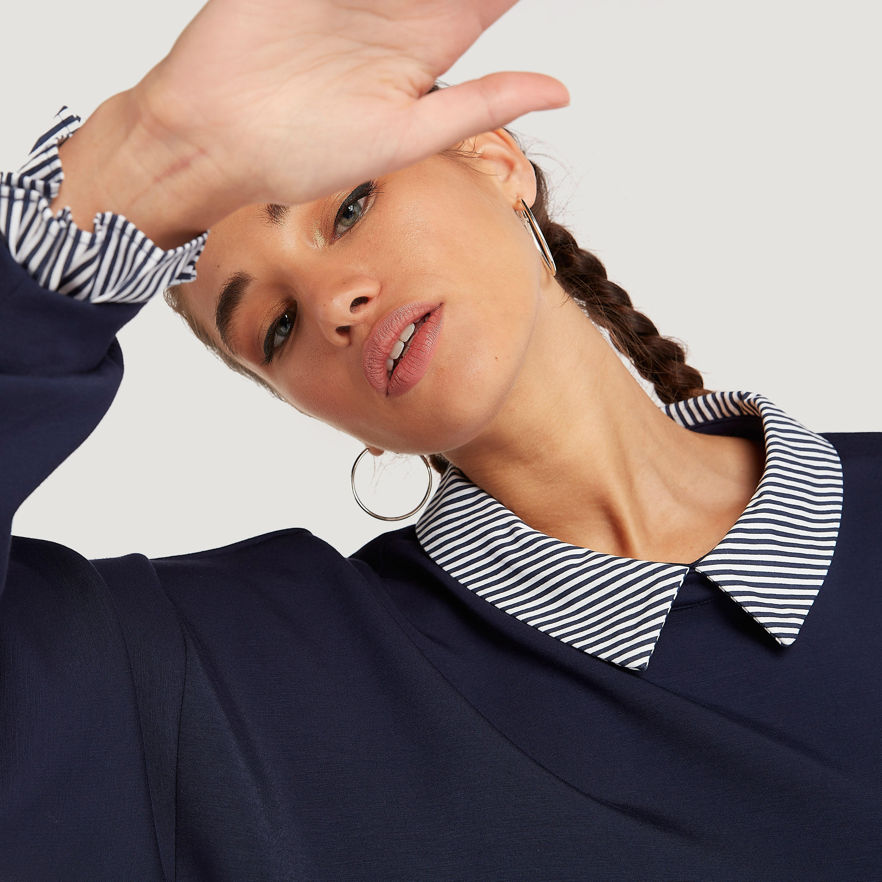 Solid Top with Striped Collar and Long Sleeves-women-clothing-shirtsandblouses-blouses-image-5