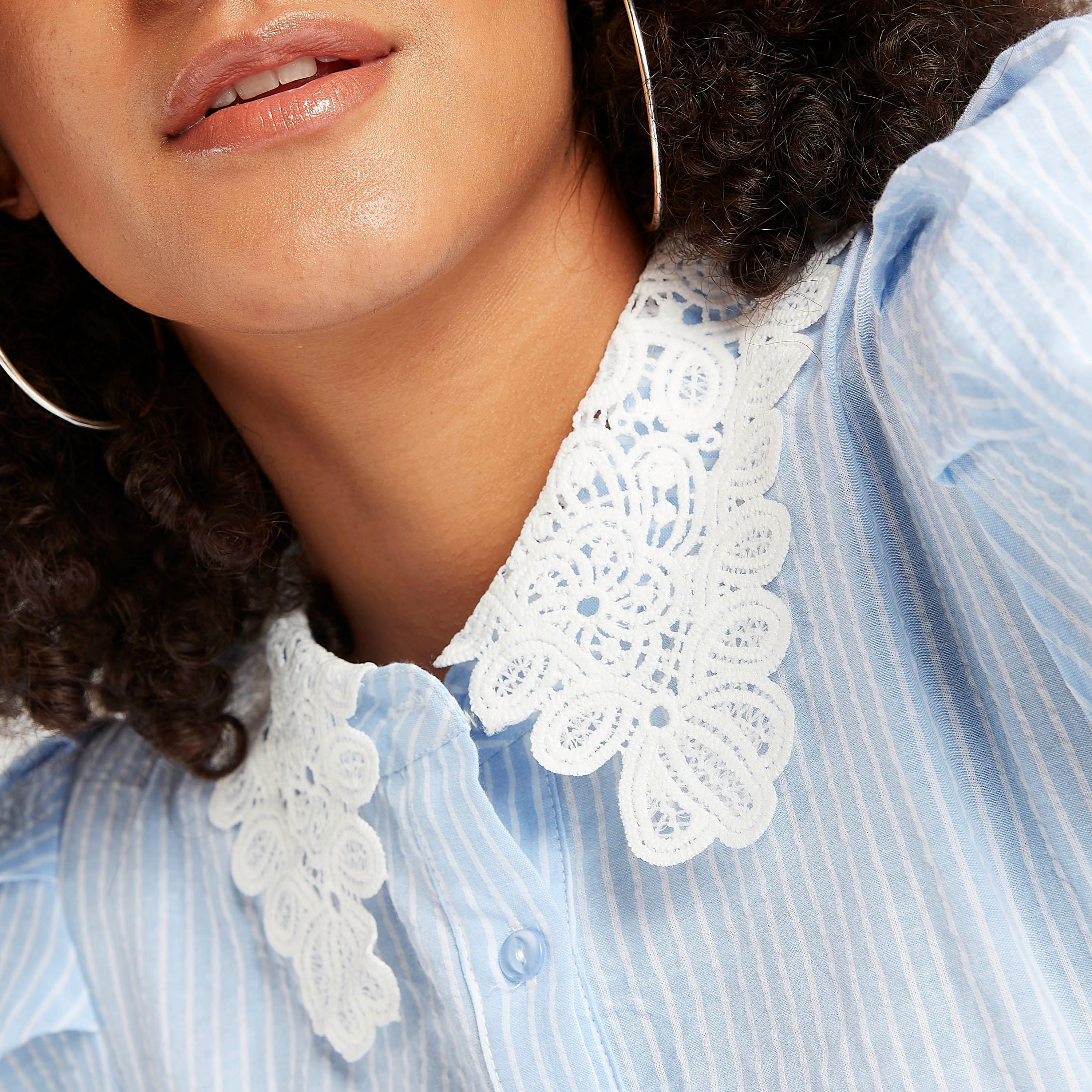 Striped Midi A-line Belted Dress with Lace Collar and Puff Sleeves-women-clothing-dresses-image-5