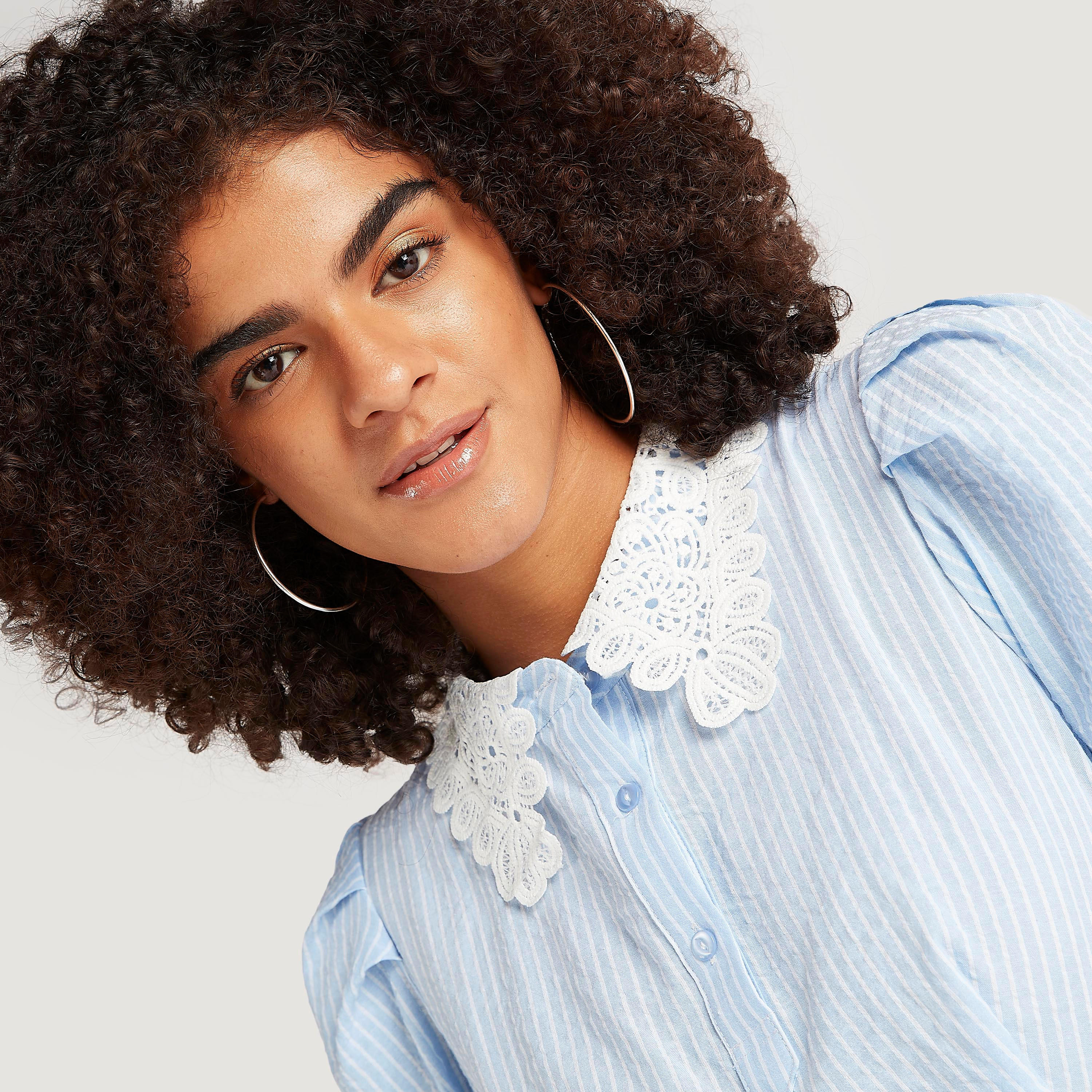 Striped Midi A-line Belted Dress with Lace Collar and Puff Sleeves-women-clothing-dresses-image-6