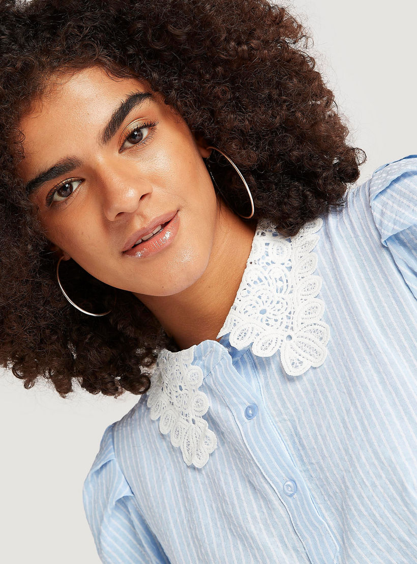 Striped Midi A-line Belted Dress with Lace Collar and Puff Sleeves-women-clothing-dresses-image-6