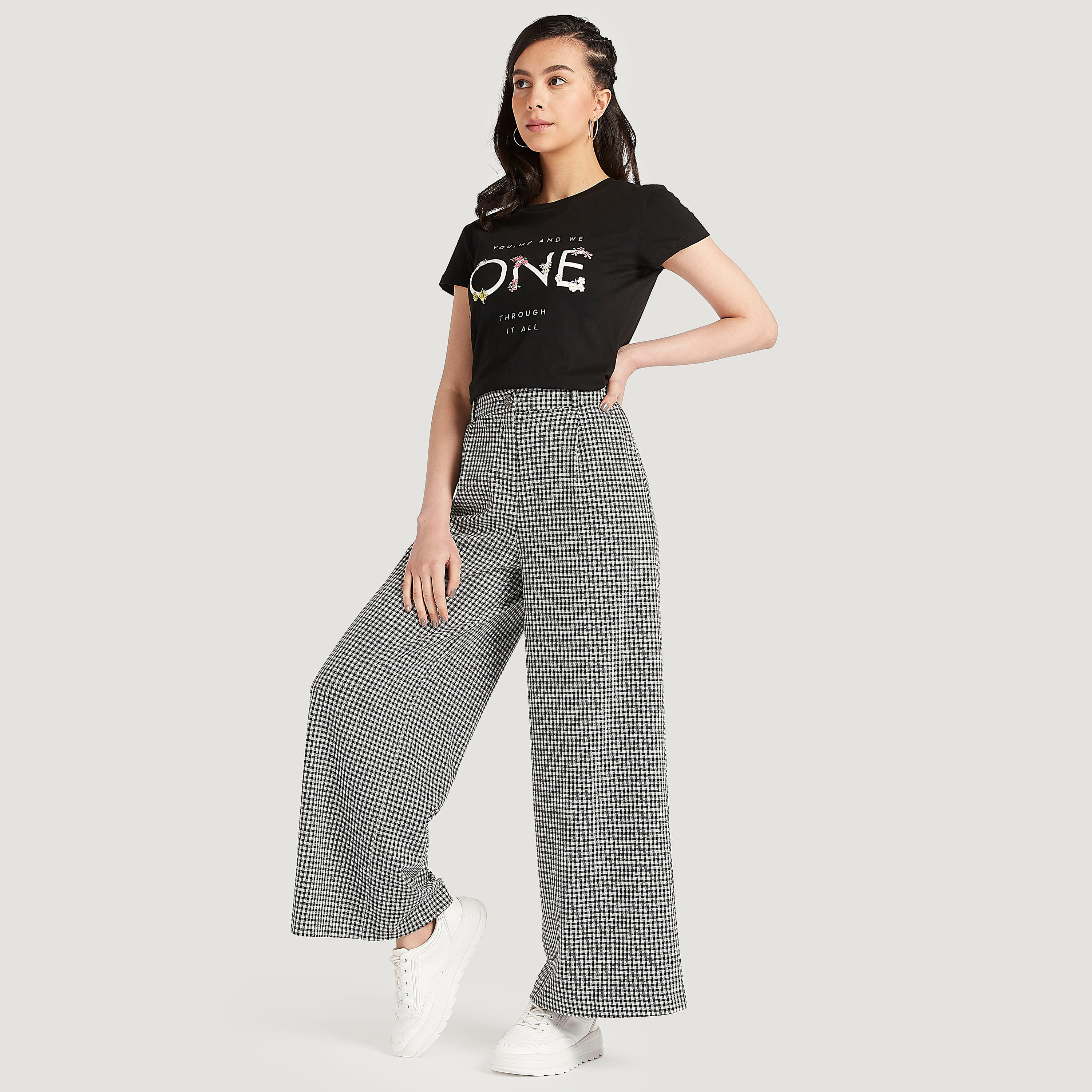 Checked Mid-Rise Palazzo Pants with Button Closure and Pockets-women-clothing-bottoms-trousers-image-5