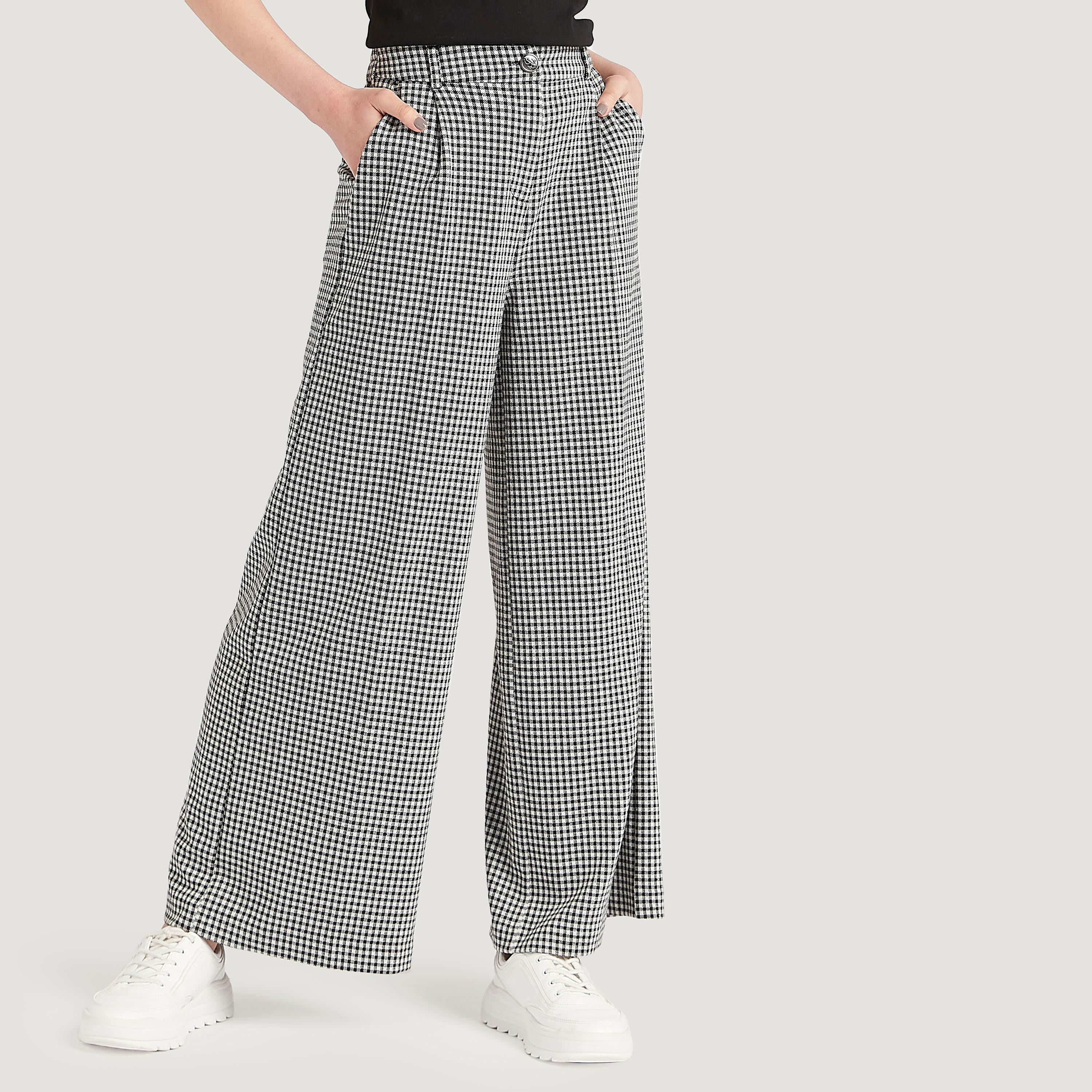 Checked Mid-Rise Palazzo Pants with Button Closure and Pockets-women-clothing-bottoms-trousers-image-6