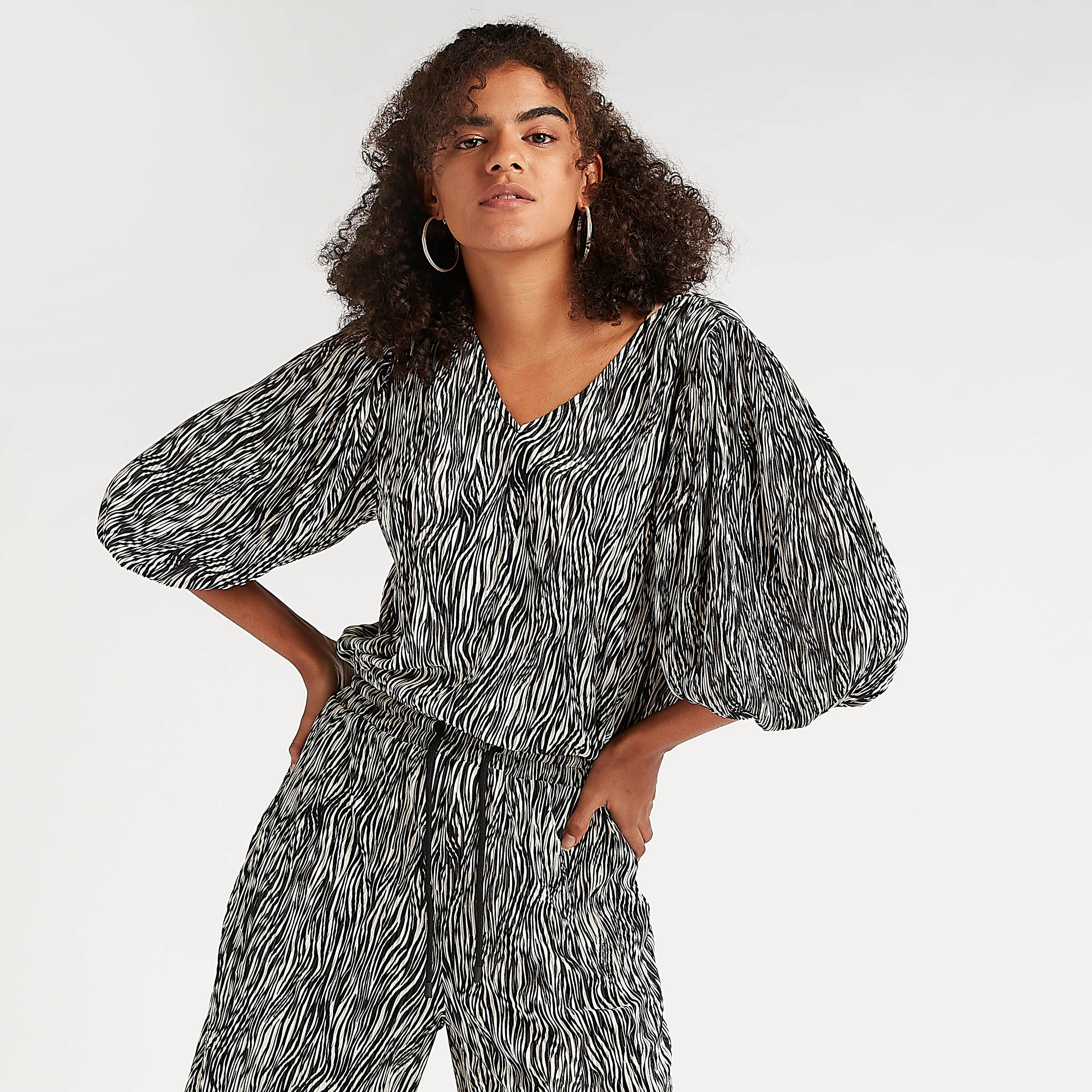 Printed V-neck Top with Bishop Sleeves-women-clothing-shirtsandblouses-blouses-image-1