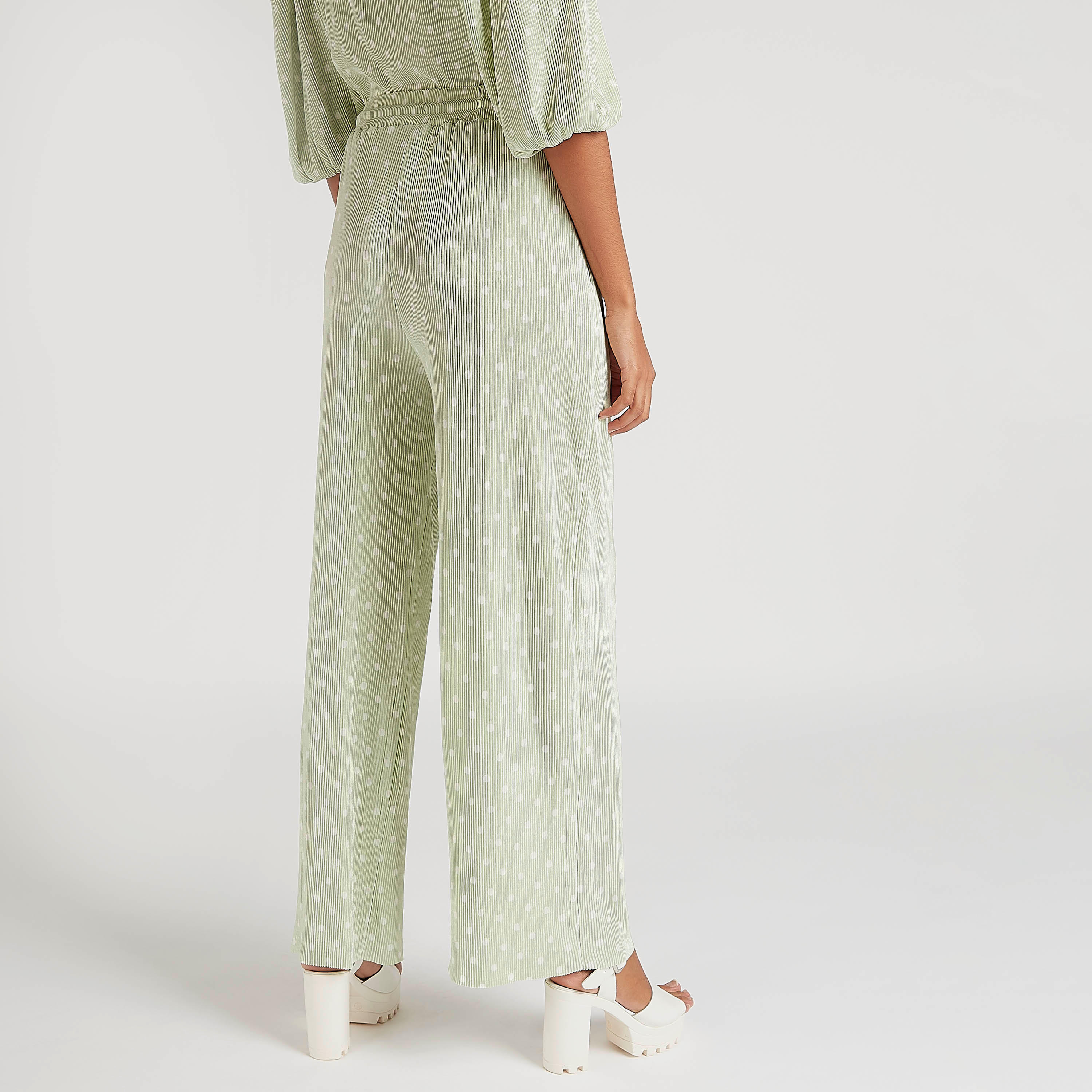 بنطلون منقّط بخصر متوسط الارتفاع برباط مطّاطي-women-clothing-bottoms-trousers-image-4