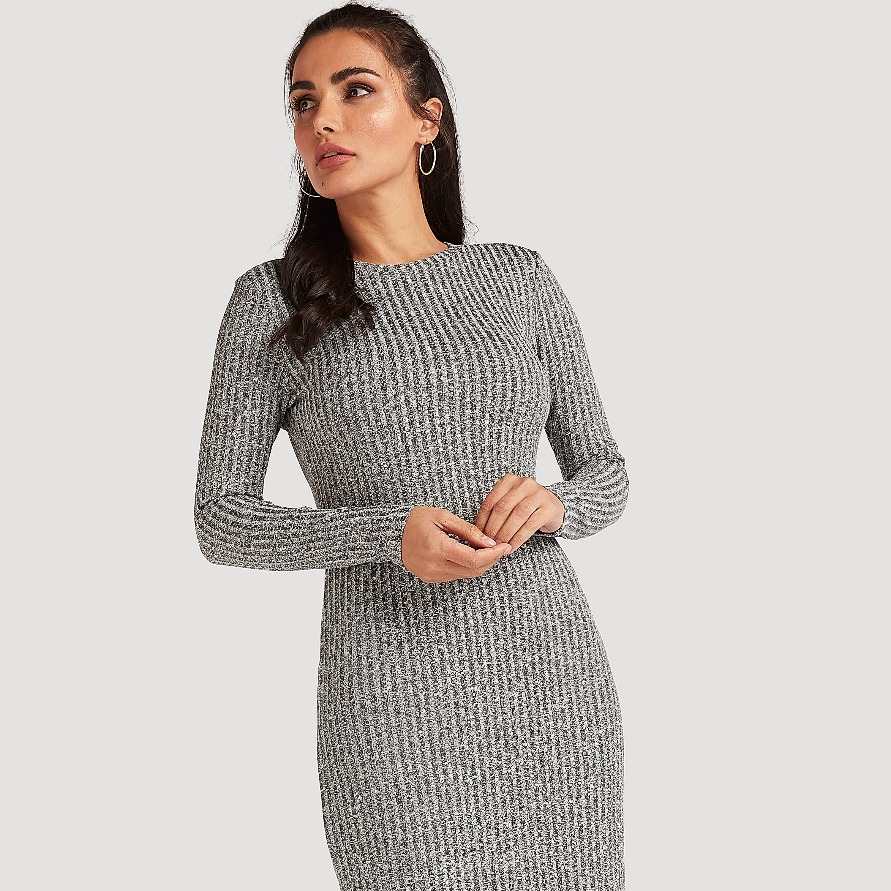 فستان بارز الملمس ميدي بقصّة ضيّقة وأكمام طويلة-women-clothing-dresses-image-6
