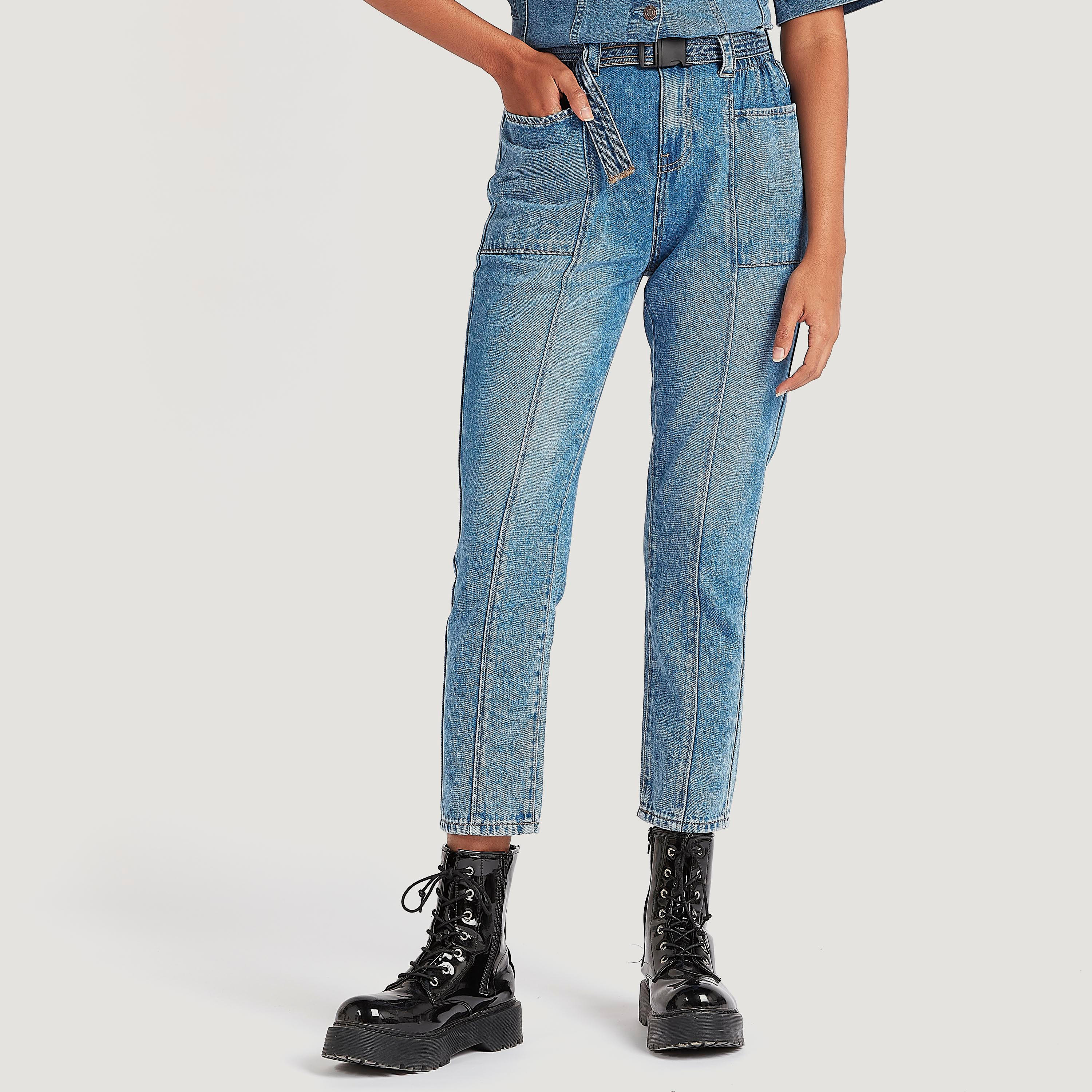 بنطلون جينز سادة بخصر متوسط الارتفاع وجيوب-women-clothing-bottoms-jeans-image-6