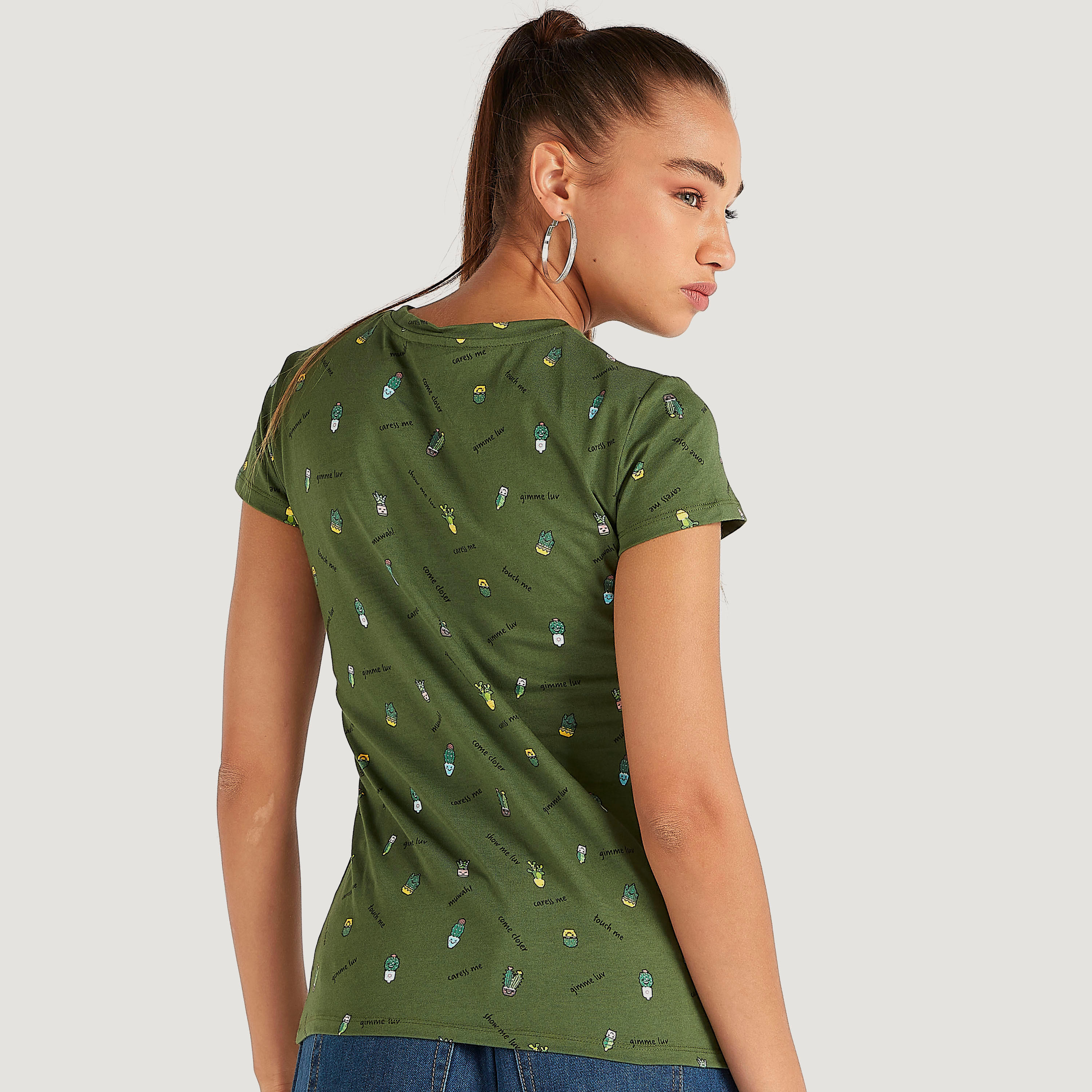 All-Over Print Crew Neck T-shirt with Cap Sleeves-women-clothing-tshirts-image-4
