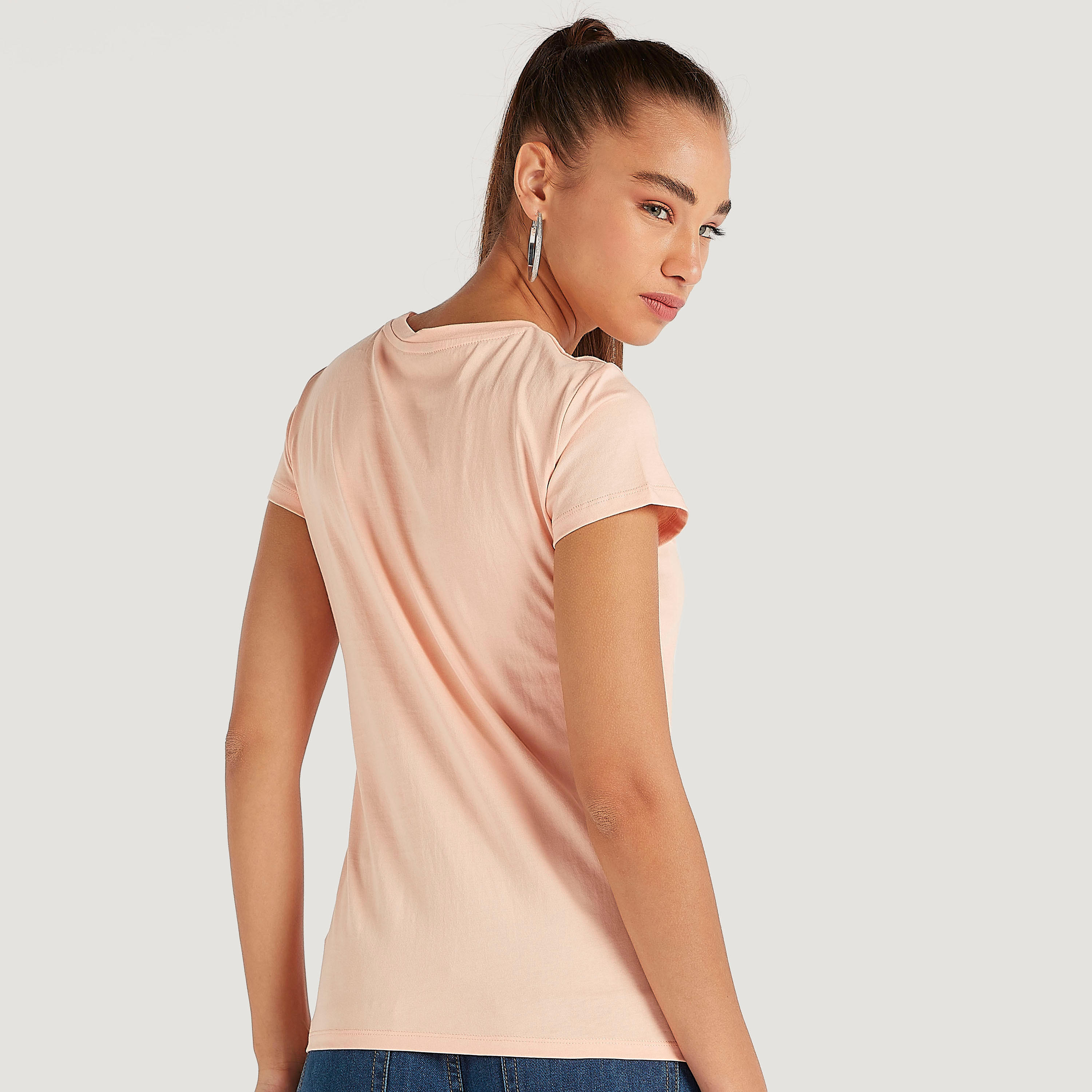 Printed Crew Neck T-shirt with Cap Sleeves-women-clothing-tshirts-image-4