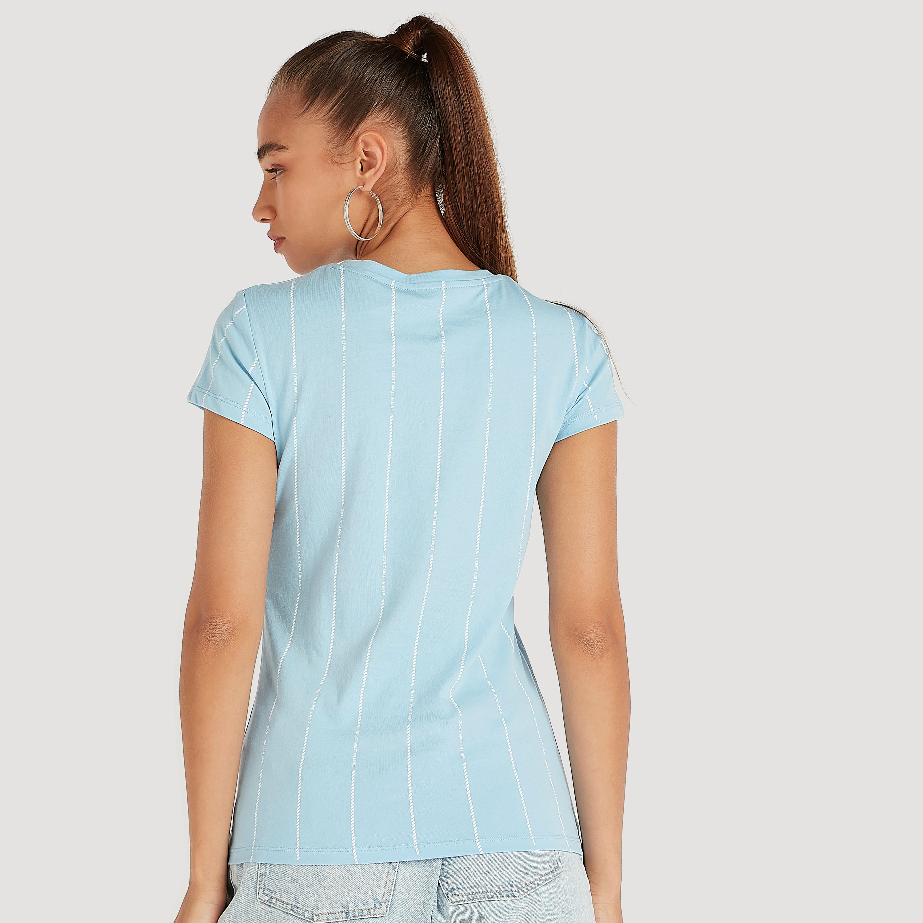 Printed Crew Neck T-shirt with Cap Sleeves-women-clothing-tshirts-image-4