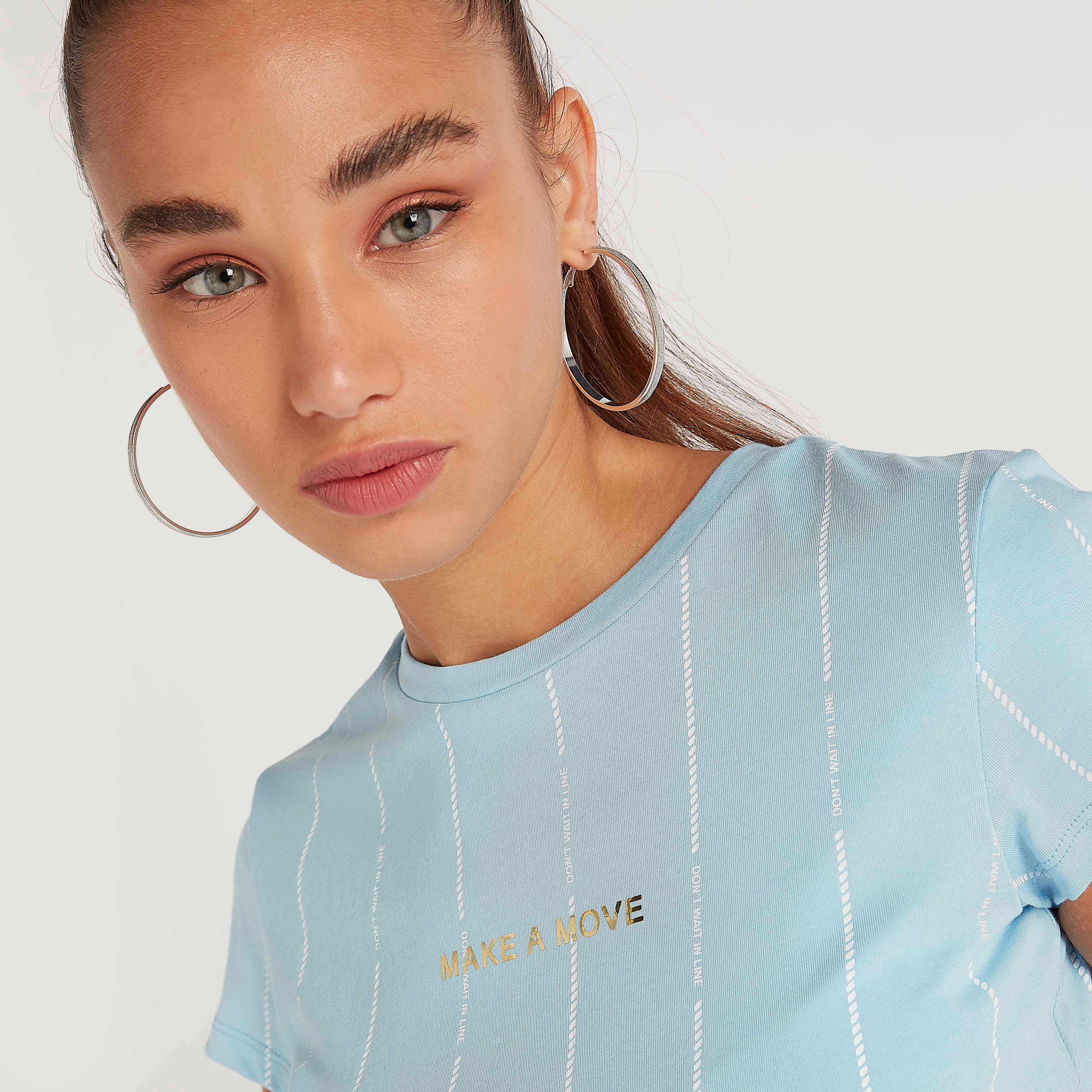 Printed Crew Neck T-shirt with Cap Sleeves-women-clothing-tshirts-image-5