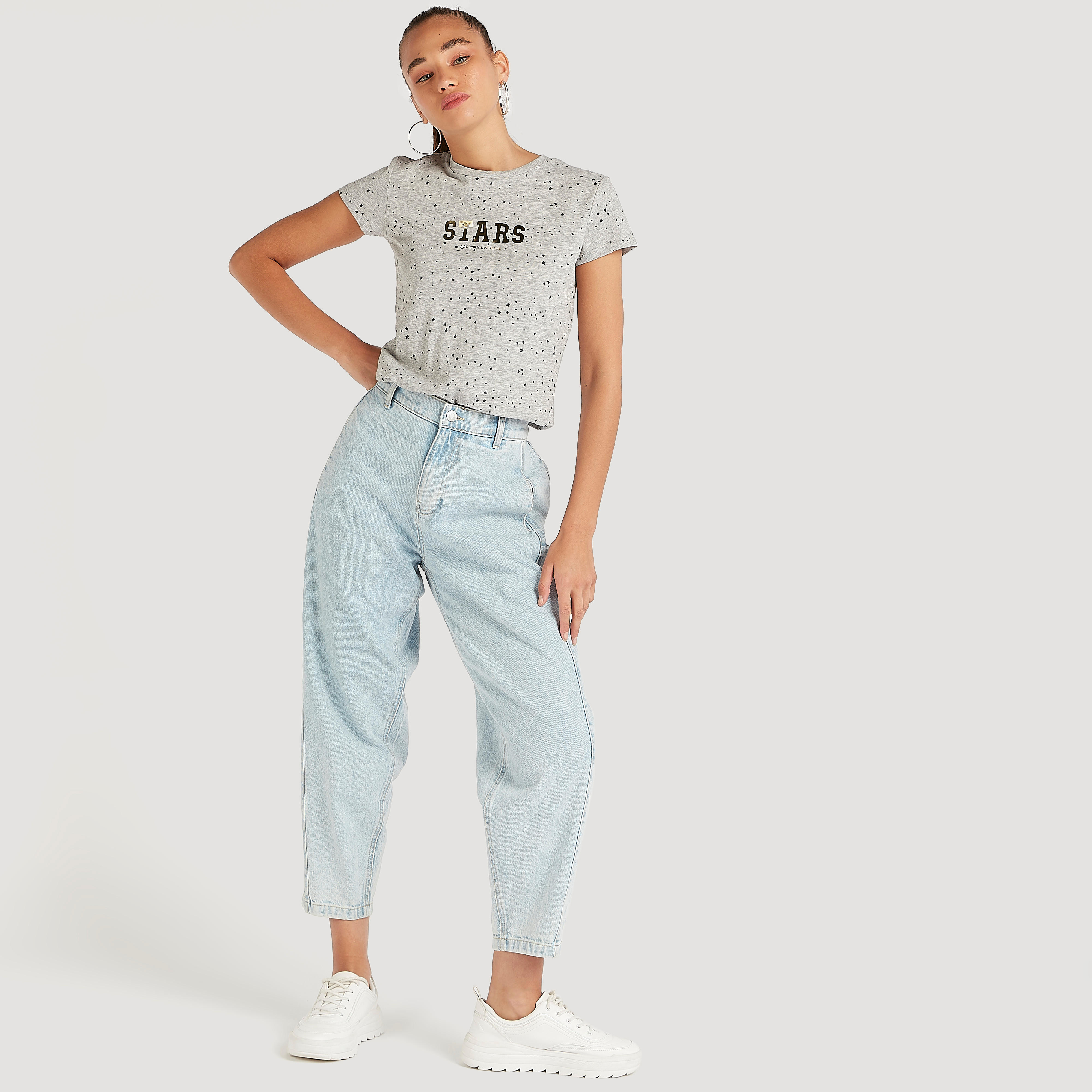 Printed Crew Neck T-shirt with Cap Sleeves-women-clothing-tshirts-image-2