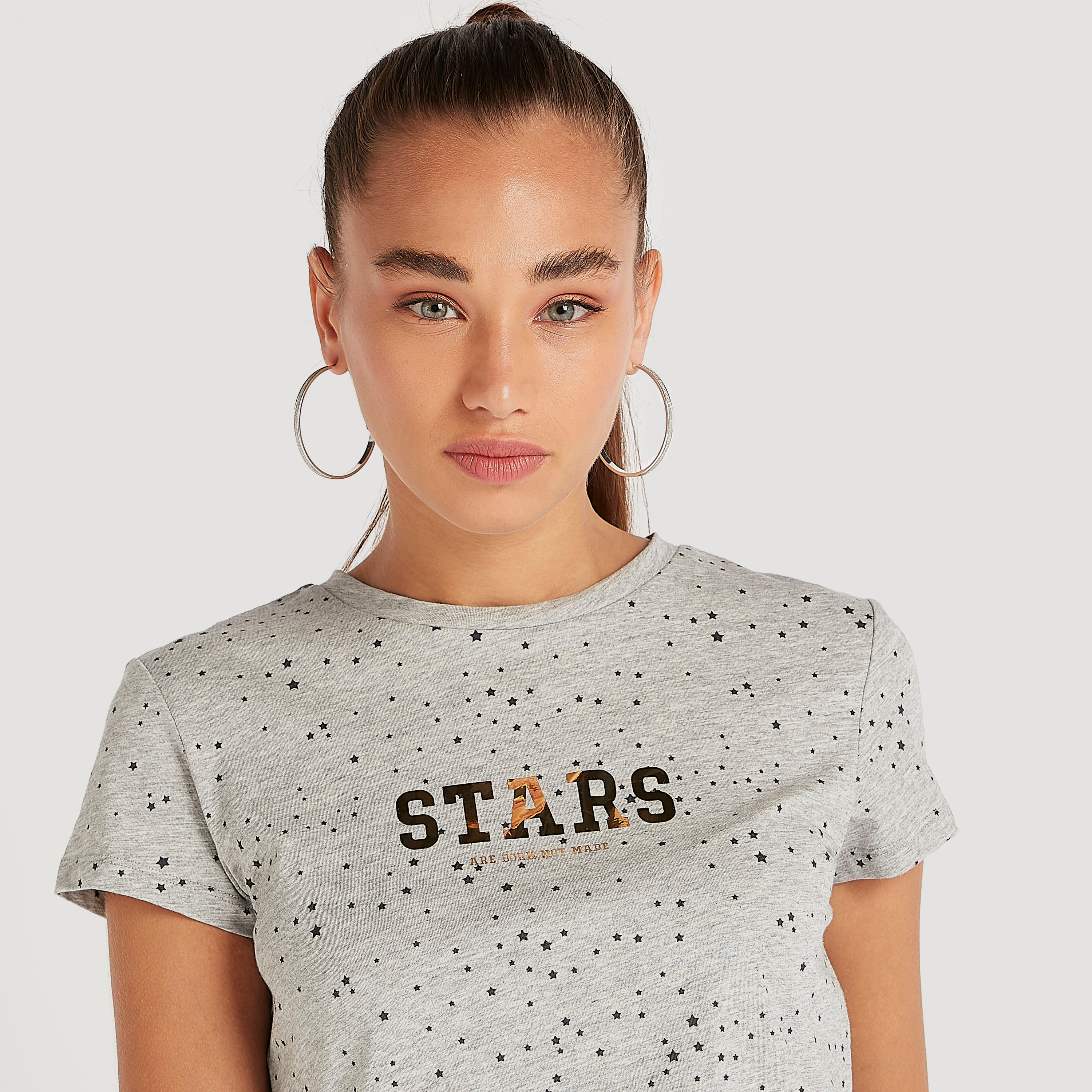 Printed Crew Neck T-shirt with Cap Sleeves-women-clothing-tshirts-image-3