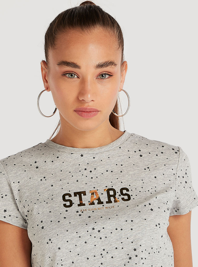 Printed Crew Neck T-shirt with Cap Sleeves-women-clothing-tshirts-image-3