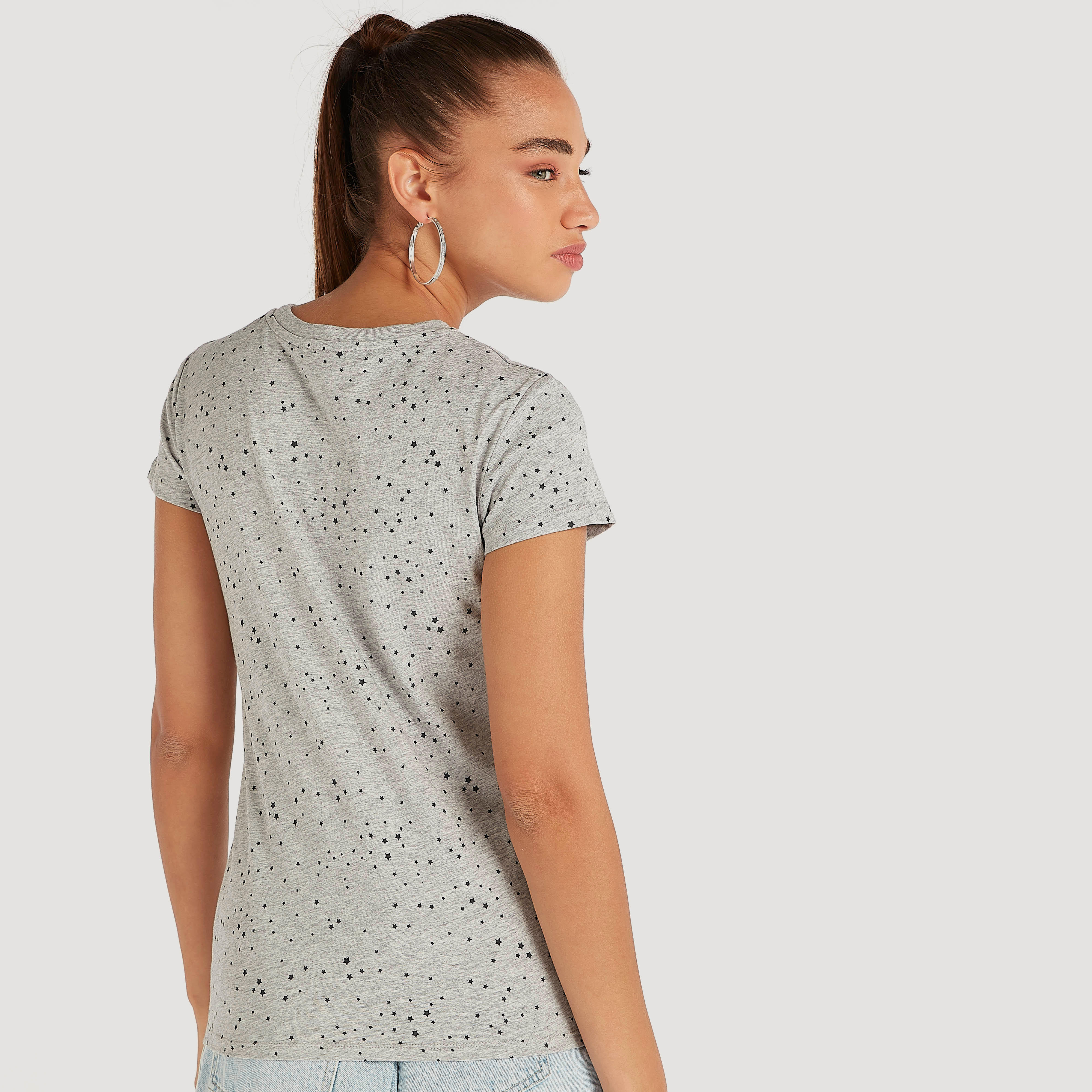Printed Crew Neck T-shirt with Cap Sleeves-women-clothing-tshirts-image-4