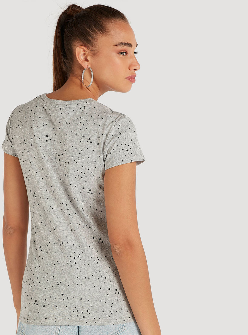 Printed Crew Neck T-shirt with Cap Sleeves-women-clothing-tshirts-image-4