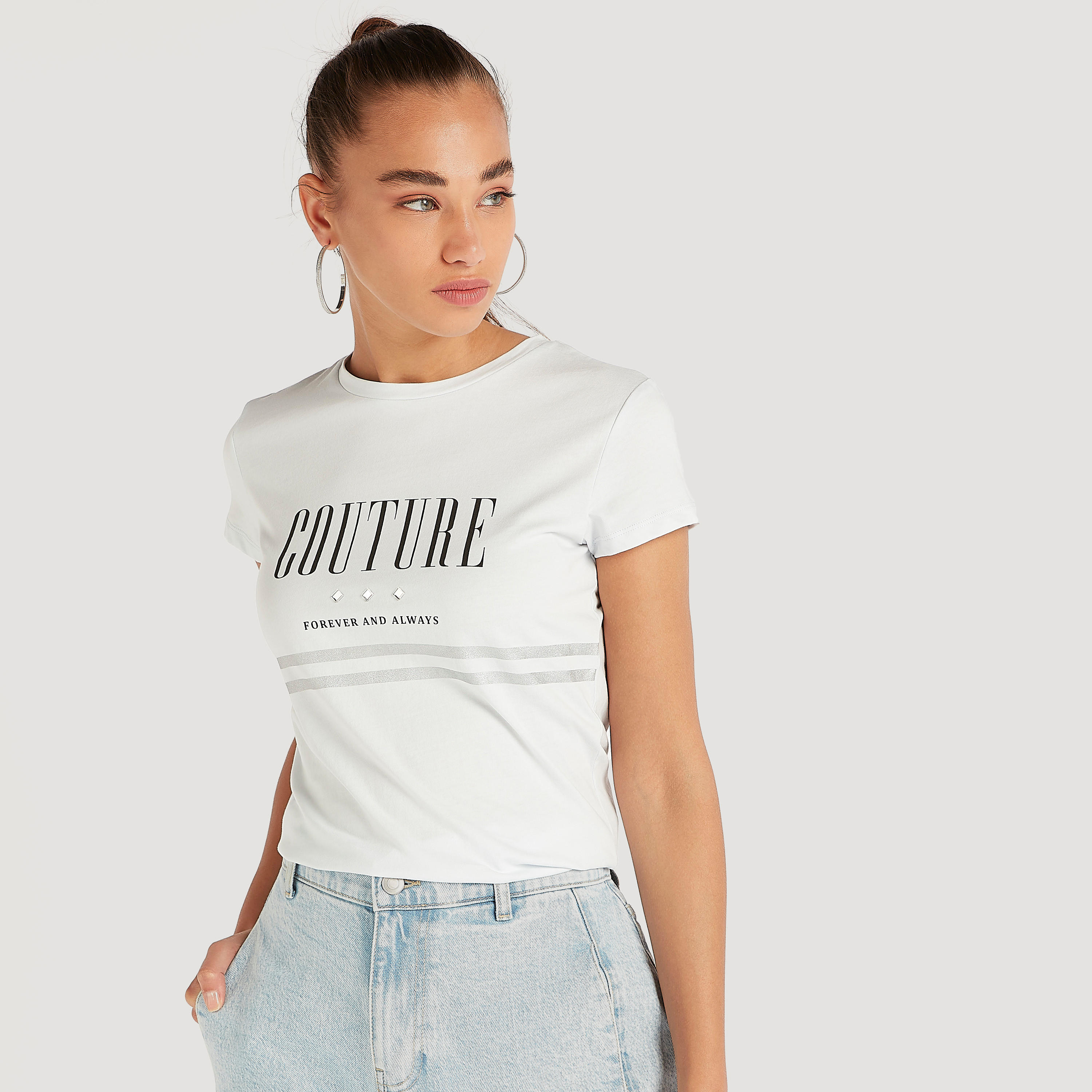 Printed Crew Neck T-shirt with Cap Sleeves-women-clothing-tshirts-image-1
