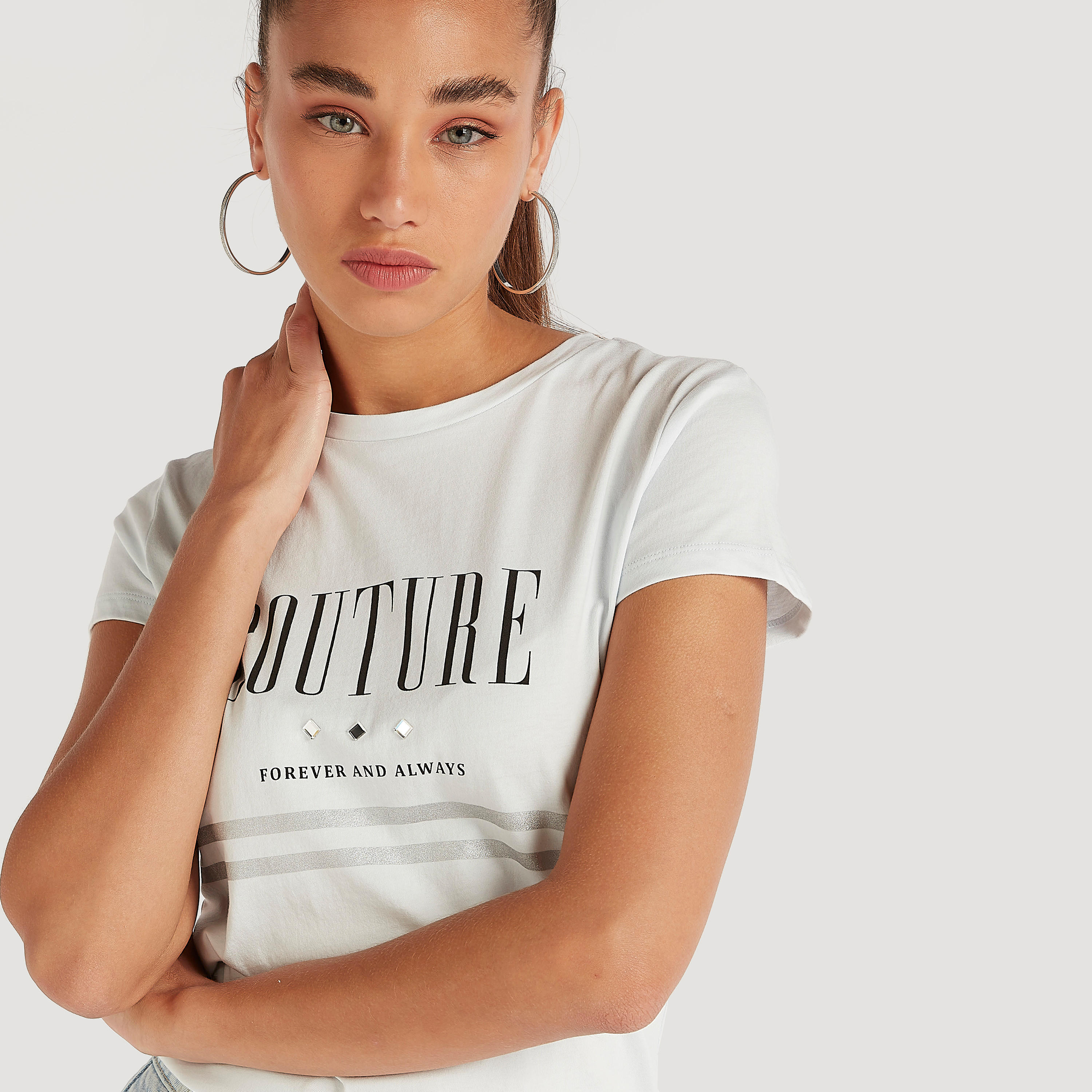 Printed Crew Neck T-shirt with Cap Sleeves-women-clothing-tshirts-image-3
