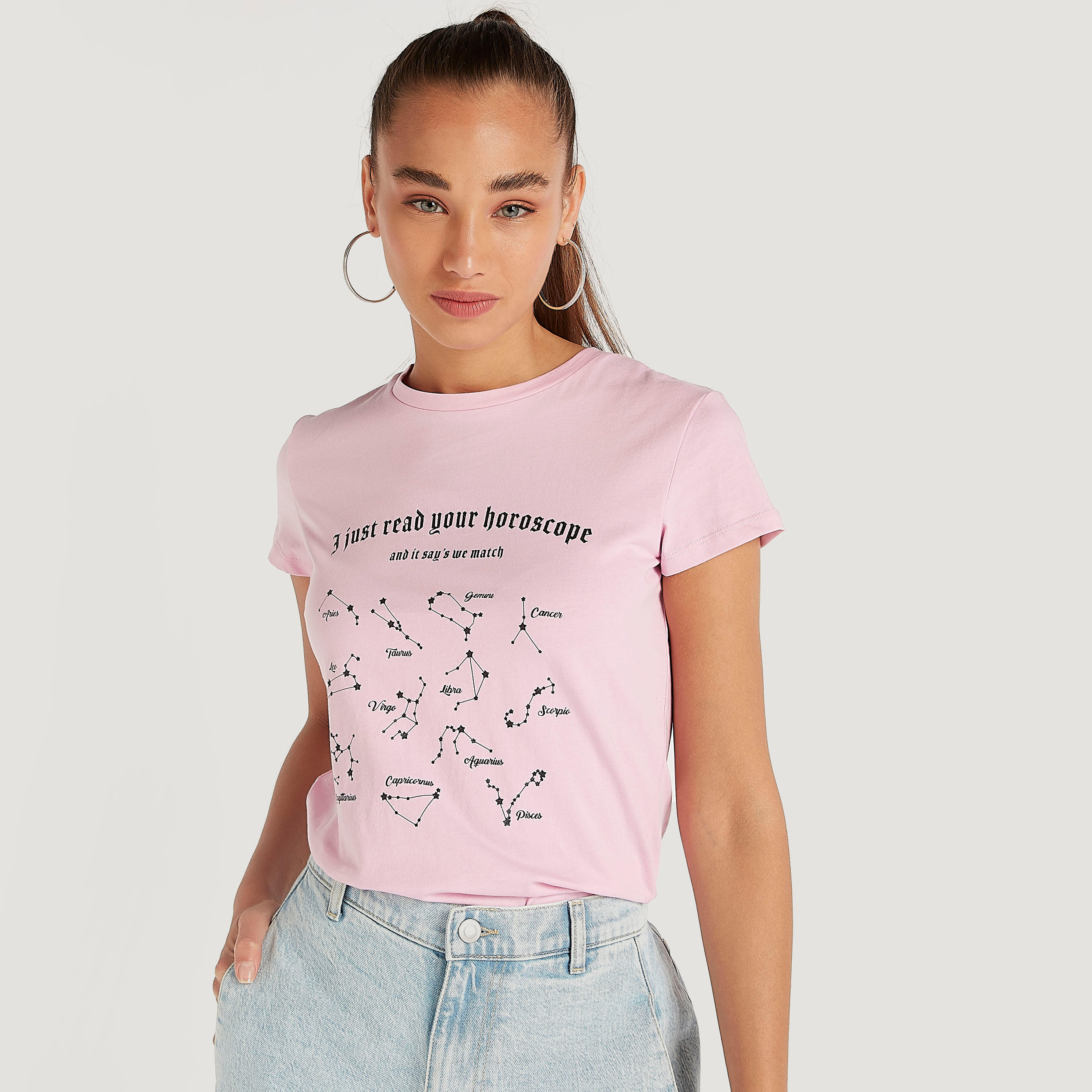 Printed Crew Neck T-shirt with Cap Sleeves-women-clothing-tshirts-image-1