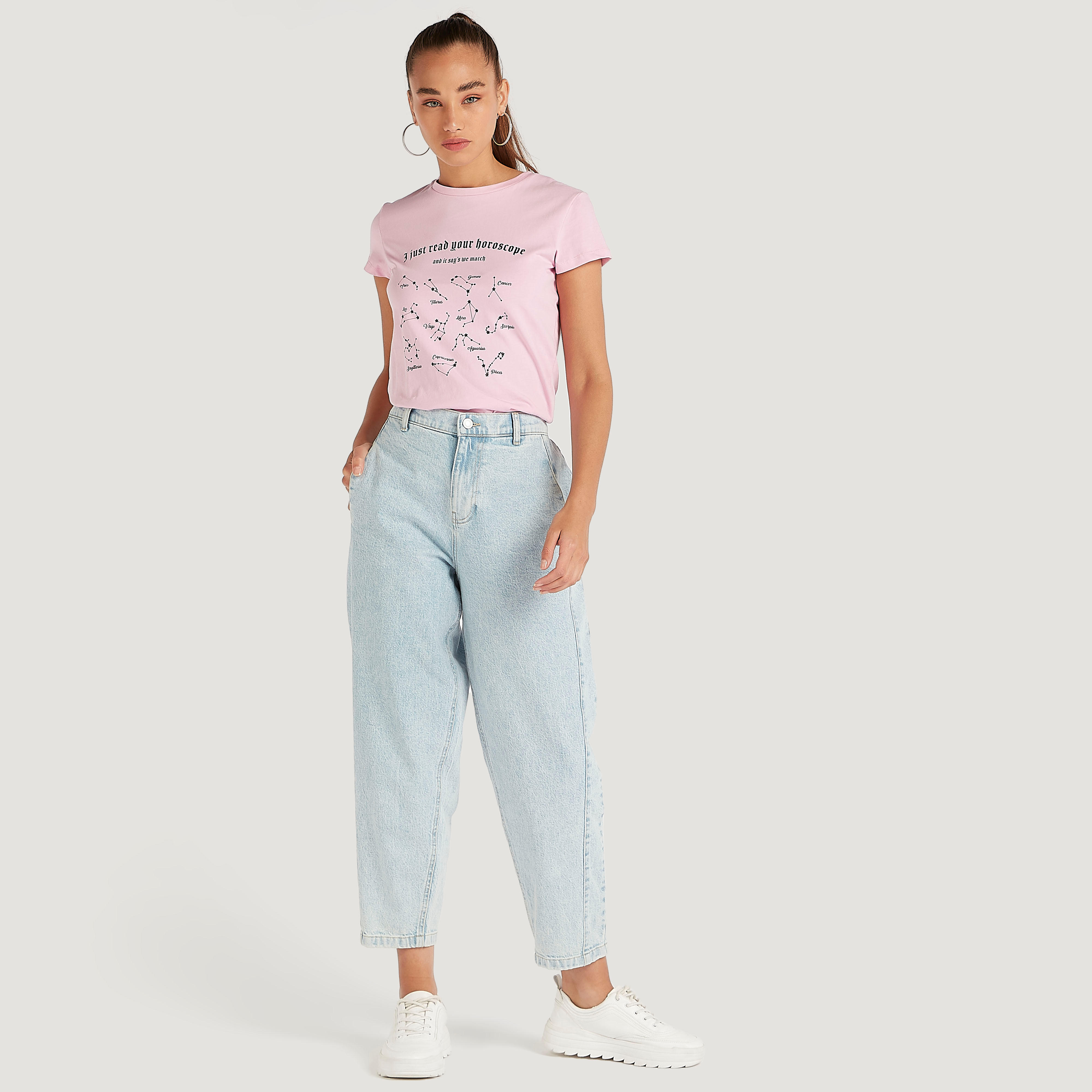 Printed Crew Neck T-shirt with Cap Sleeves-women-clothing-tshirts-image-2
