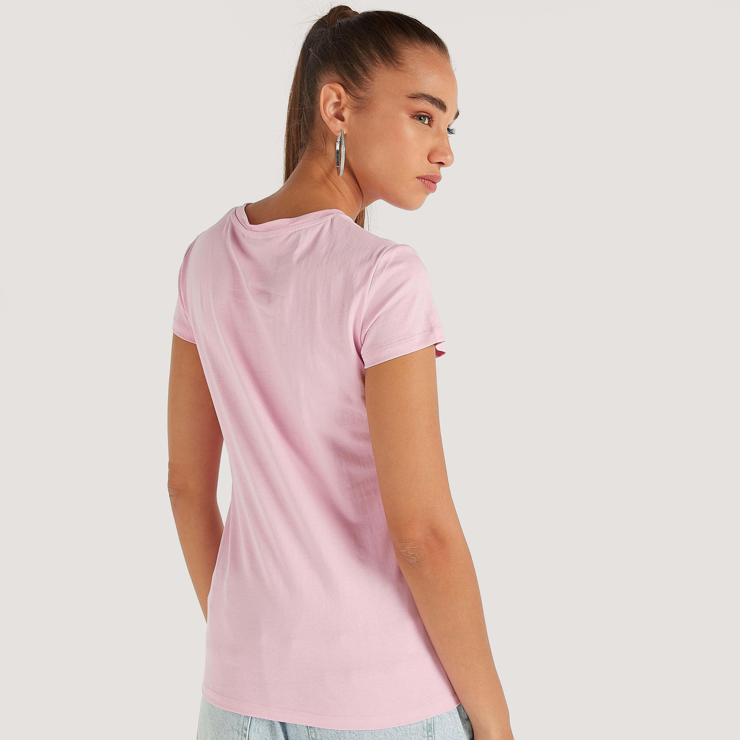 Printed Crew Neck T-shirt with Cap Sleeves-women-clothing-tshirts-image-4