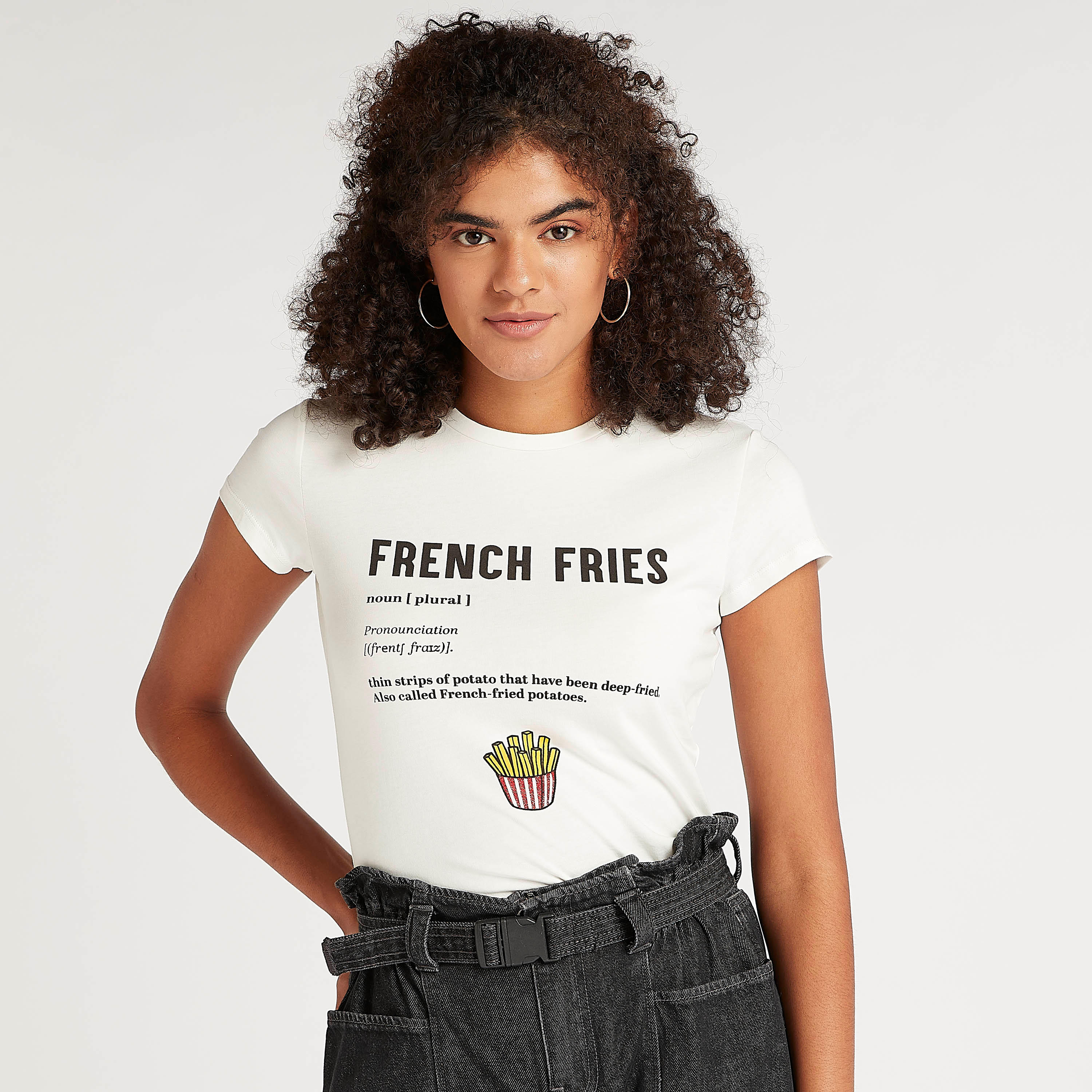 Printed Crew Neck T-shirt with Cap Sleeves-women-clothing-tshirts-image-1